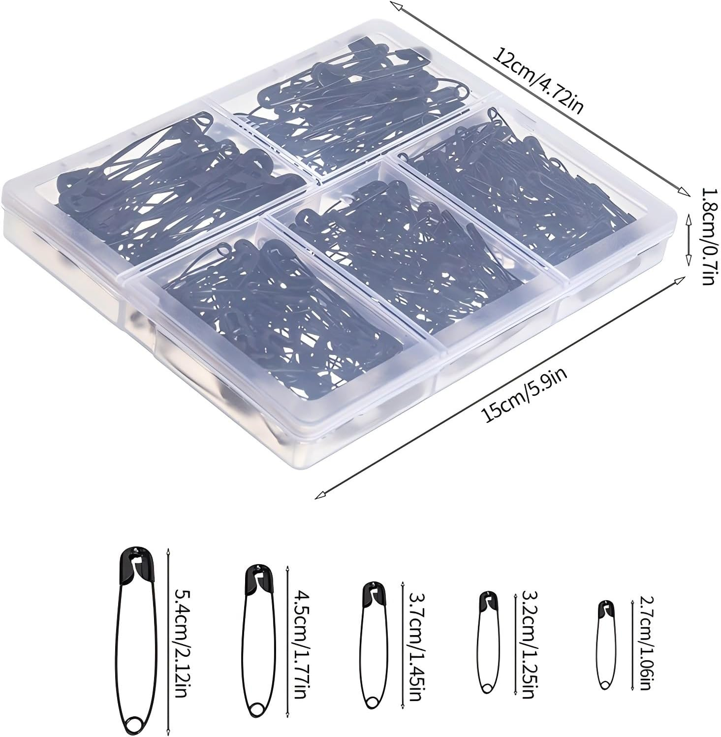 HIGHROCK Safety Pins Assorted, 300 Pcs Safety Pins for Clothes Costume, 5 Sizes Heavy Duty Safety Pin Forsewing Crafts Art Supplies (Black) - Black image number 4