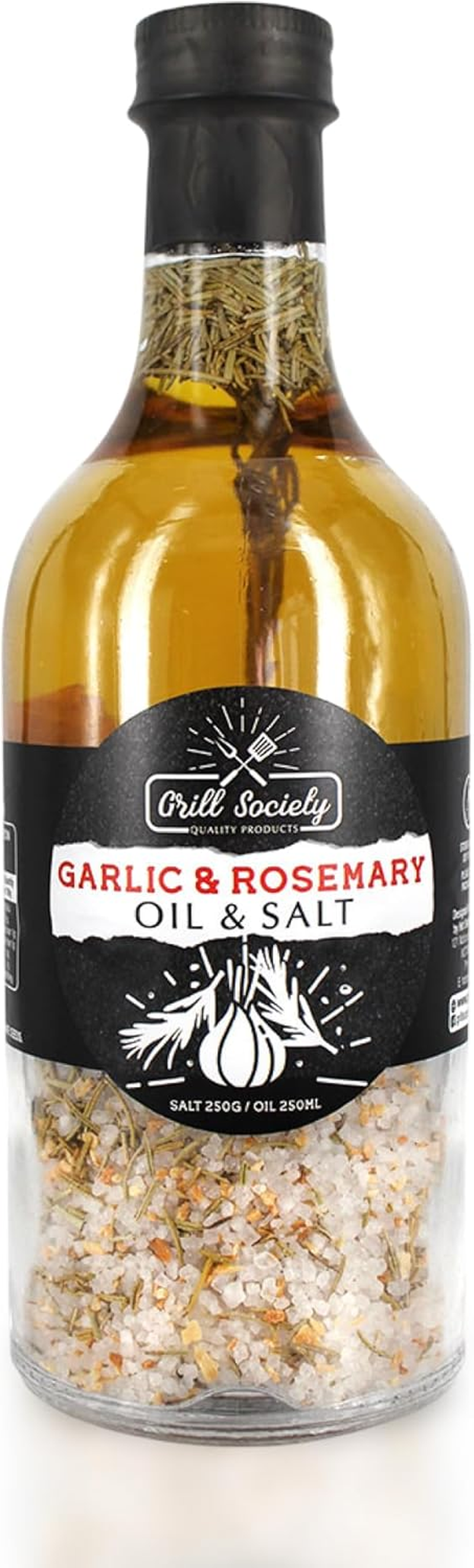 Grill Society Garlic & Rosemary Oil & Salt Combo, 500Ml - Flavoured Oil and Salt Seasoning with Garlic and Rosemary, Ideal for BBQ, Roasts, Veggies, Pasta, Grilling and Marinades image number 1
