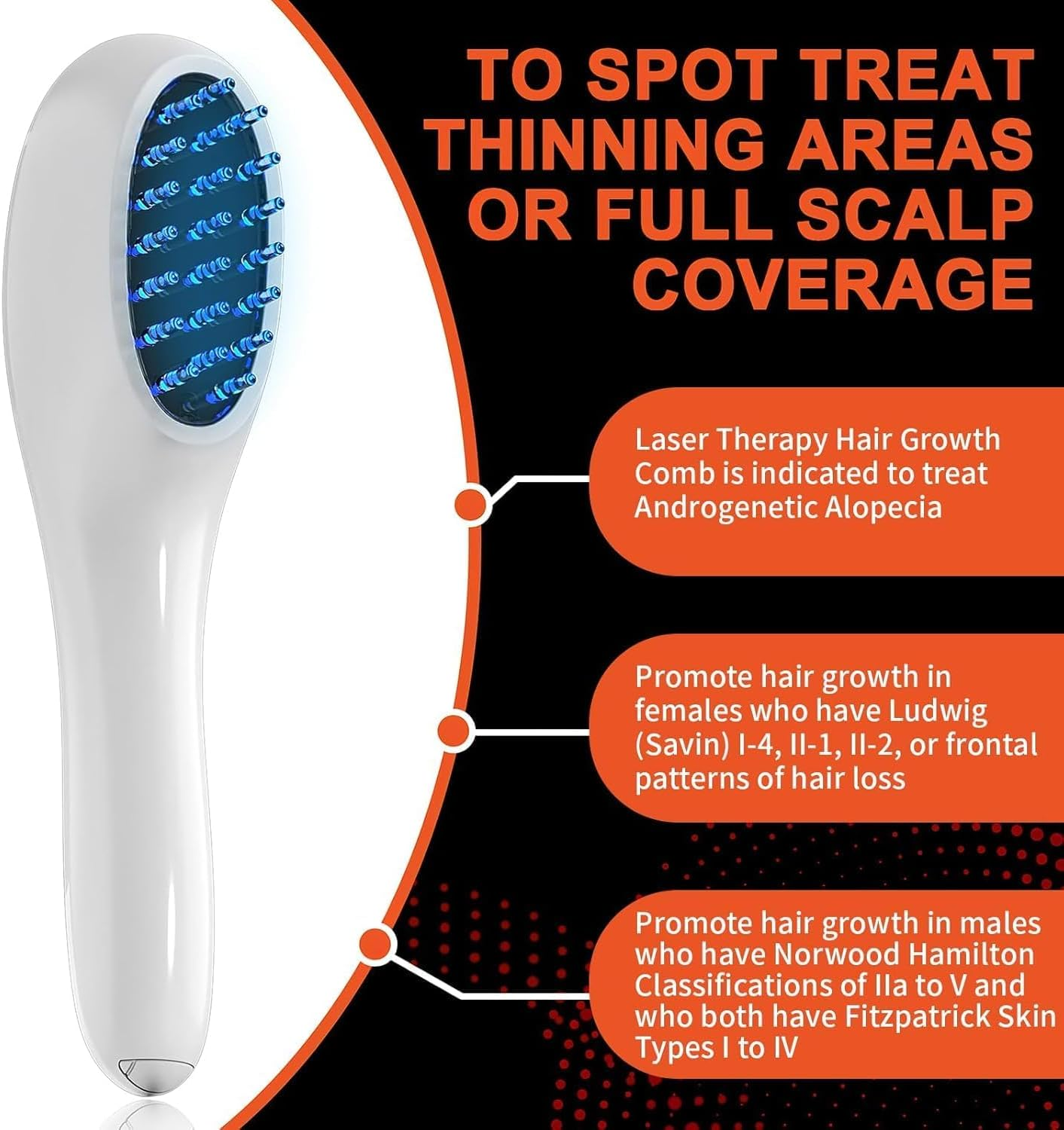 MINYII Laser Therapy Hair Growth Comb, Hand-Held Comb-Shaped Low Level Laser Therapy to Promote Hair Growth in Women and Men, Hair Growth Laser Comb with Red Light Therapy, Portable Cordless Design (White) image number 1