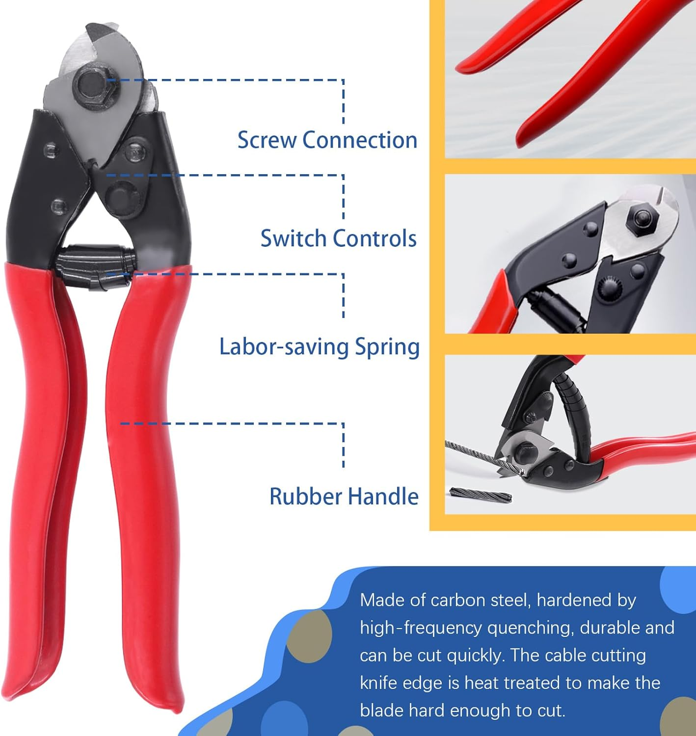 Glarks 12Pcs Hydraulic Crimping Tool Kit, 10 Ton Hydraulic Hand Crimper Tool with Wire Cable Cutter, Dies and Gloves Kit for 1/8" to 3/16" Cable, Wire Swaging Tool with Stainless Steel Cable Cutter image number 5