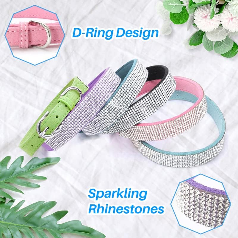 Kalevel Large Dog Collar Pink Bling Cat Collar Leather Soft Pet Collar Adjustable Fashion with Rhinestones Metal Buckle for Large Dogs image number 2