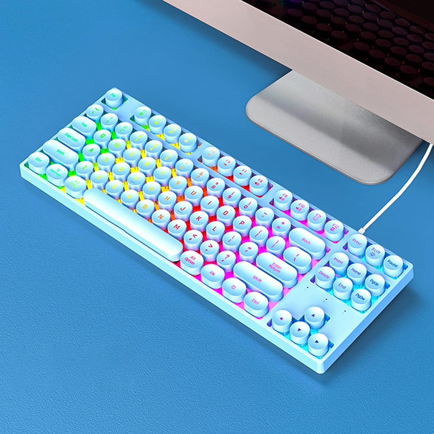 87 Keys Typewriter Style Mechanical Gaming Keyboard, Colorful Backlit Retro Punk round Keycaps Keyboard, anti Ghosting Hot Swap USB Wired Keyboards, for Gamers, Typists (Black)
