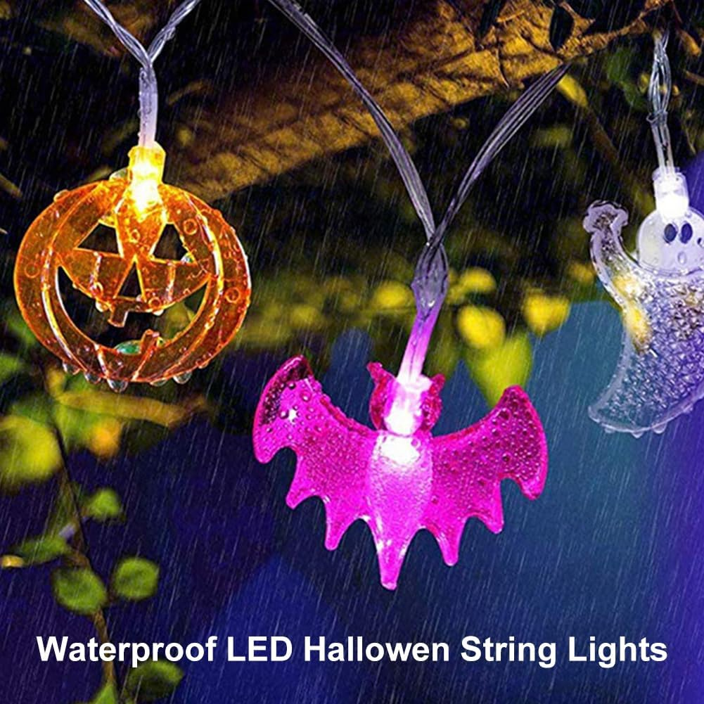 Halloween Fairy Lights, Pack of 3 Ghost Bats Pumpkin Fairy Lights, 3 Metres, 20 Leds, Orange Pumpkins, Purple Bats, White Ghost Lights, for Halloween Decoration, Carnival, Porch, Window image number 4