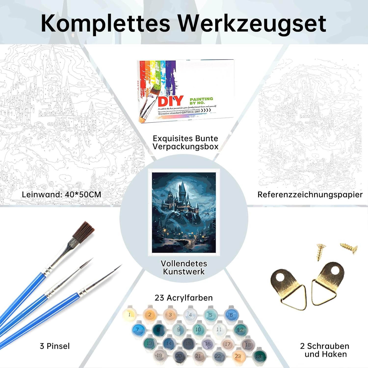 Lixkuokuo Painting by Numbers for Adults Beginners, 40 X 50 Cm, Hary Pote Hogwas Magic School Painting with Canvas Brushes, Acrylic Paints, Large DIY Castle Painting, Craft Set for Home Decoration And image number 3