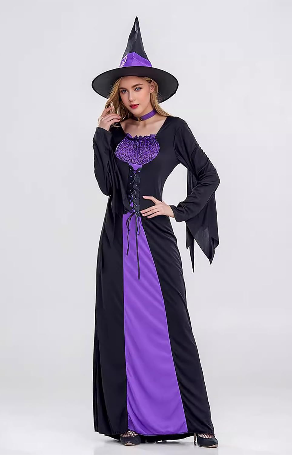 Witch Costume Outfit for Women Halloween Adult Witch Dress with Witch Hat image number 4