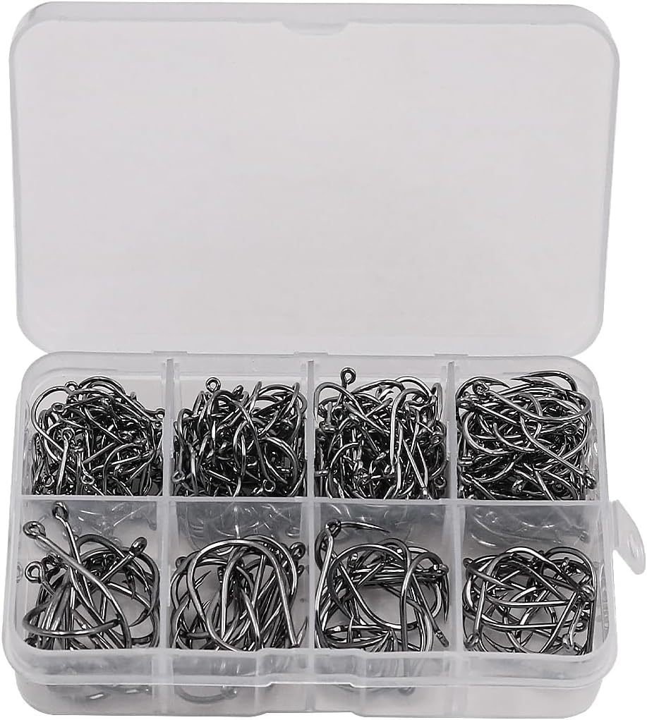 300PCS NUZAMAS Fishing Hook 9#-16# Barbed Hooks Pike Fishing Tackle Carp Circle Hooks with Storage Plastic Box Carbon Steel Eyed Sea Fish Hooks for Freshwater Saltwater image number 4
