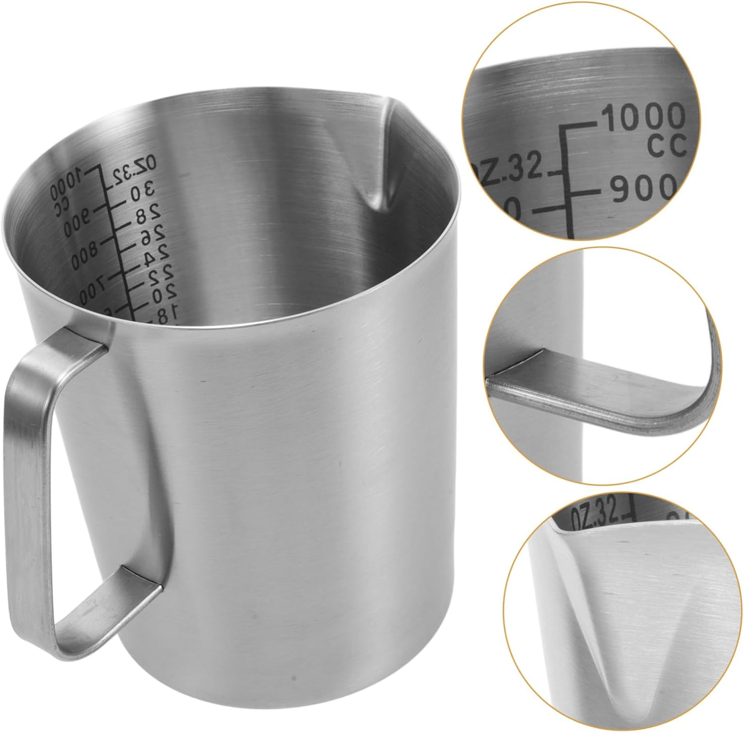 OFFIGAM Large Capacity Measuring Cup Handle Stainless Steel Measuring Cup Scale for Milk Coffee Espresso Frother for Household Use image number 3