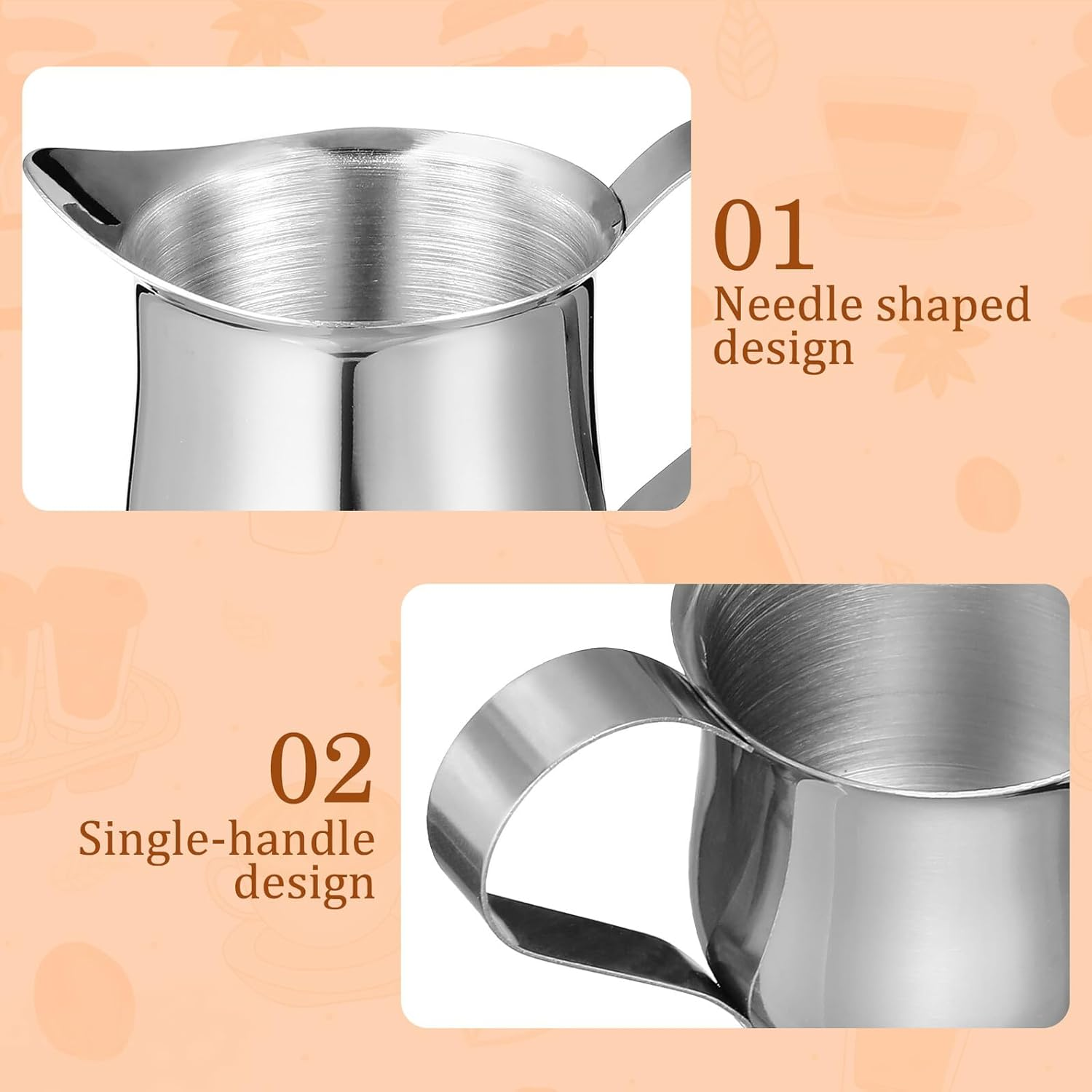 DINHEAROM 4Pcs Stainless Steel Creamer Pitchers Small Espresso Milk Frothing Cups Multi-Use Sauce Holder Lightweight for Coffee Latte Art Home Office image number 5