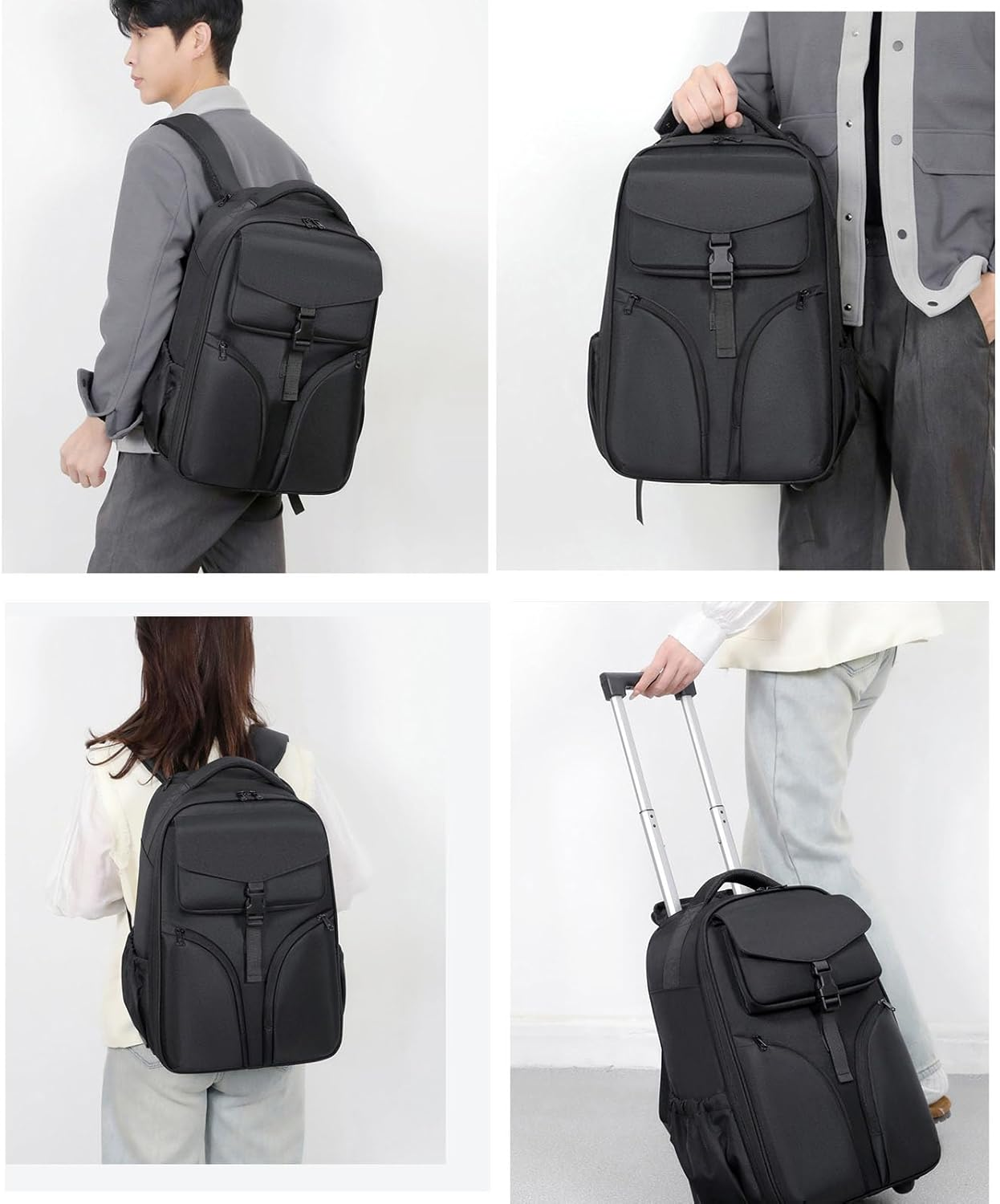 Travel Vacuum Backpack with Pump, Trolley Backpack with Wheels, Vacuum Compression Travel Backpack, 30L Large Capacity Rolling Trolley Shoulder Bag for Travel Business Trip image number 1