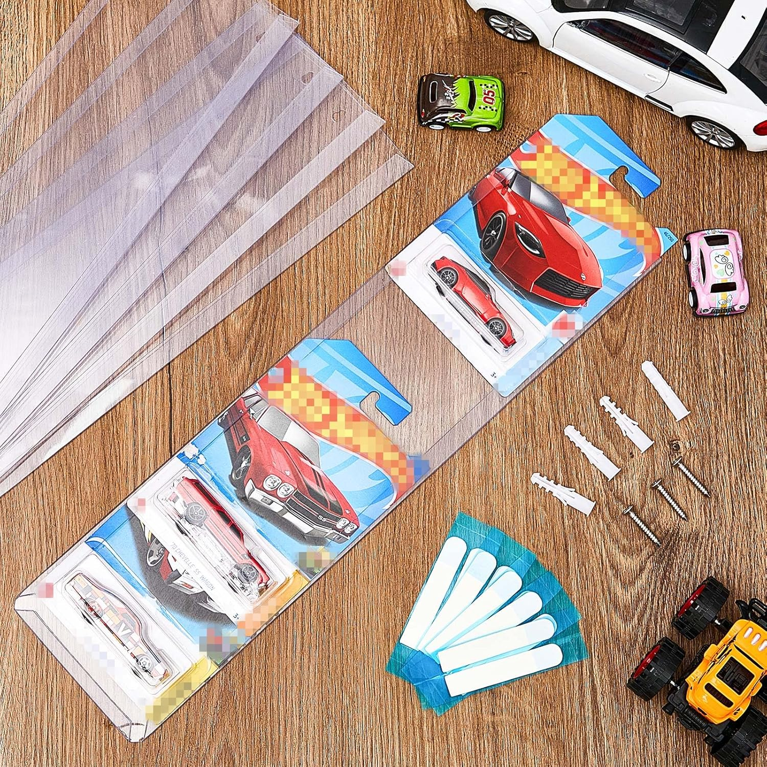 Rattanview 10 Pcs Model Car Display Cases Wall Mount Holds up to 100 Cars Compatible with Hot Wheels Toy Car Organizer Diecast Blister Car Display Shelf for Packaged Small Wheels Storage (16.7 X 4.4) image number 2