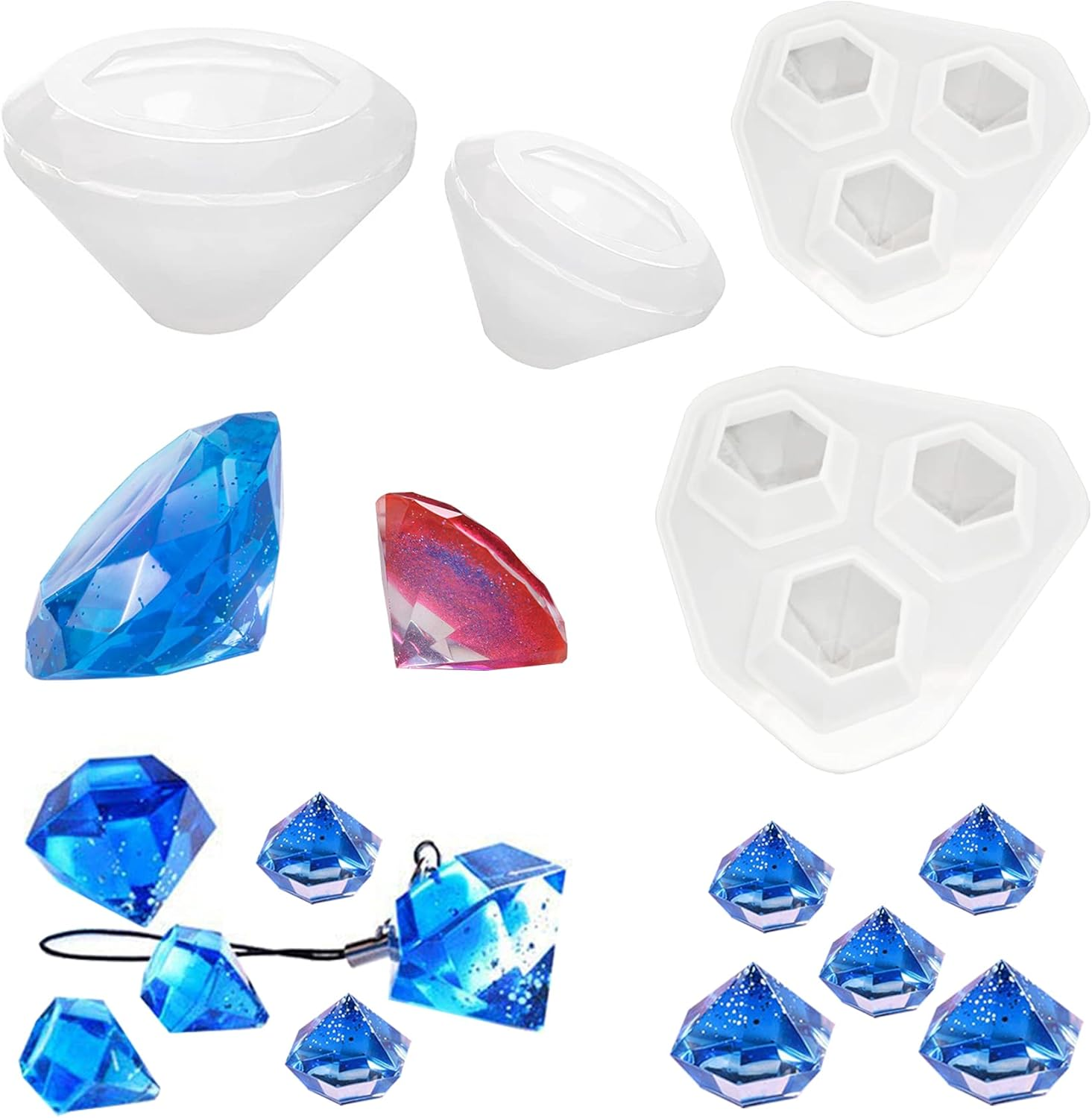 Yayatty 4 PCS Diamond Silicone Molds for Resin, Diamond Shape Epoxy Molds Resin DIY Diamond Making Silicone Molds Kit for Epoxy Resin, DIY Crafts Jewelry