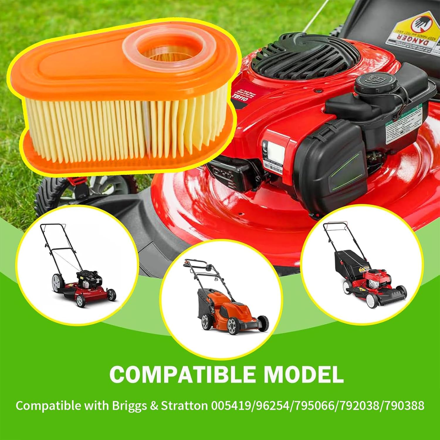 2 Pcs Air Filter Cartridge for Lawn Mowers, Engine Filter Replacement Compatible with Briggs and Stratton 005419, 96254, 795066, 792038, 790388 image number 3