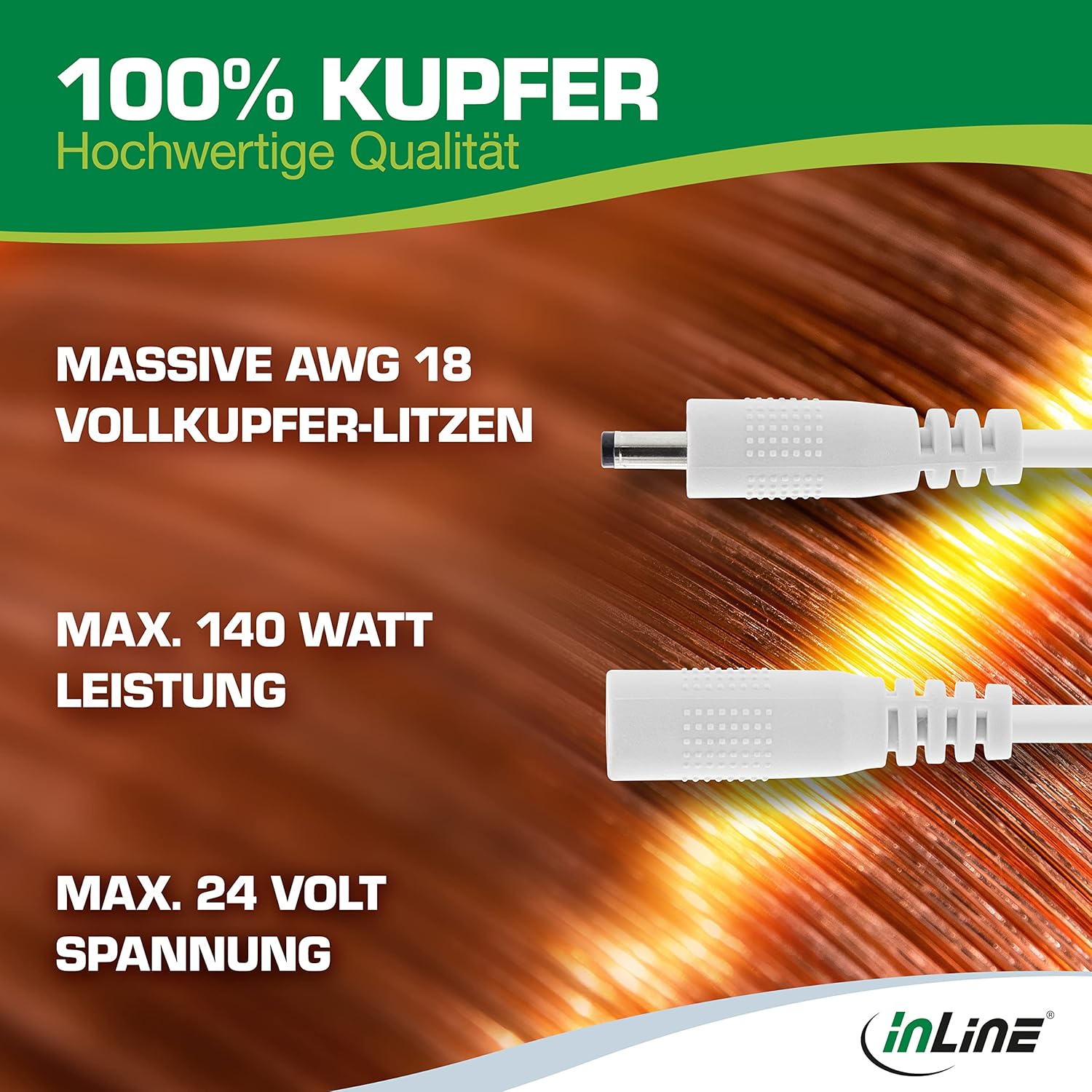 Inline&reg; DC Extension Cable DC Male/Female 4.0 X 1.7 Mm AWG 18 White 5 M