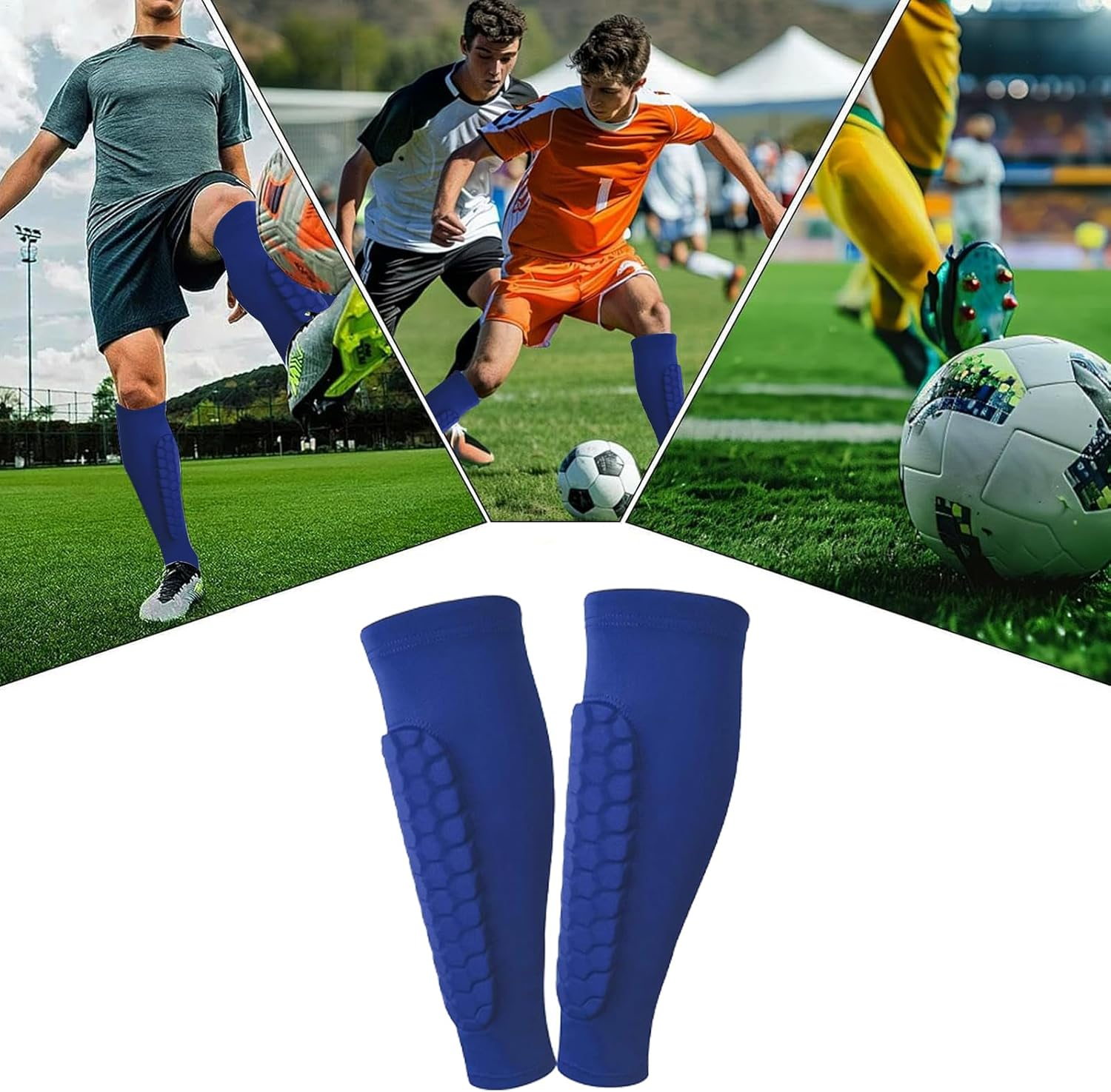 Shin Defender Shin Guards Kids, Slip on Honeycomb Pads with Breathable Mesh Compression Sleeve Protection for Soccer, Baseball, Boxing image number 6
