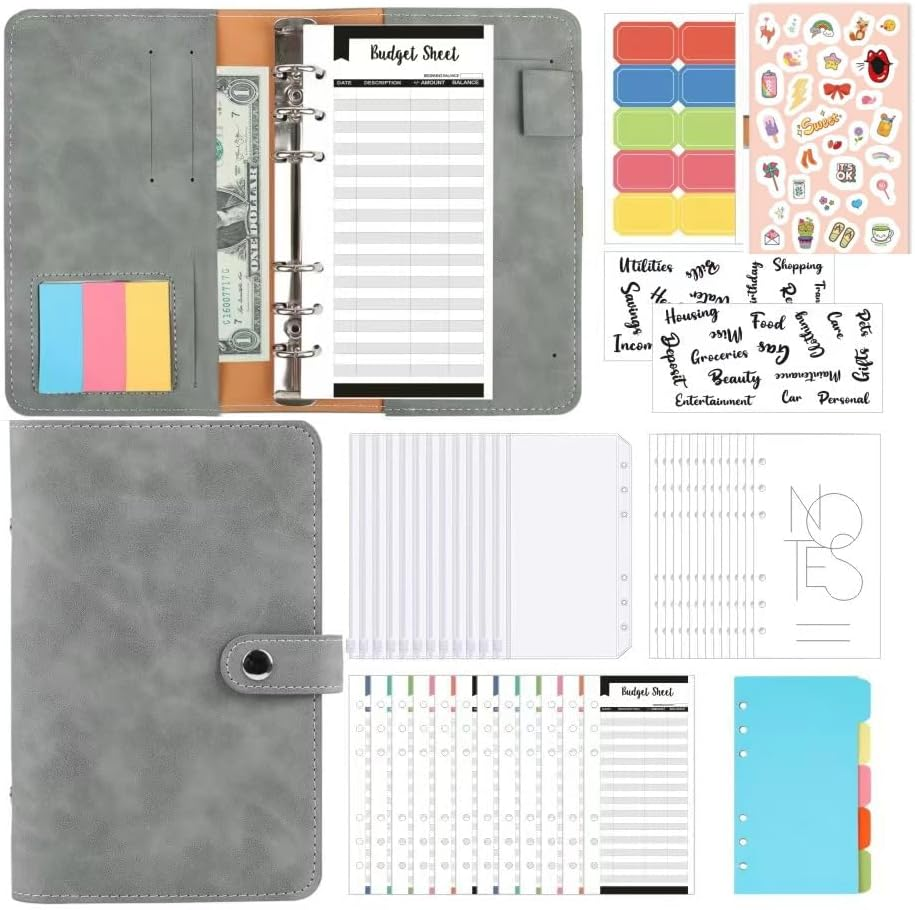Budget Binder System with Cash Envelopes for Budgeting, Suitable for All Standard A6 Size Money Saving Binder Organizer for Cash，Card，Coupons with Zipper Pockets and Budget Sheets (Gray) image number 2