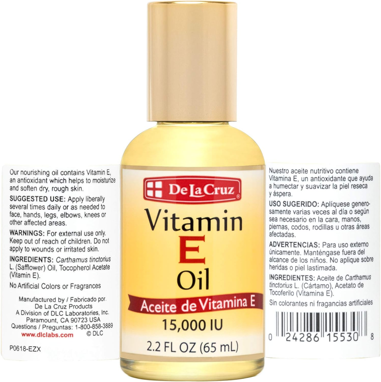 De La Cruz Vitamin E Oil for Skin, Face and Body 15,000 IU - No Preservatives, Artificial Colors or Fragrances, Made in USA 2.2 FL. OZ. - 2 Bottles image number 6