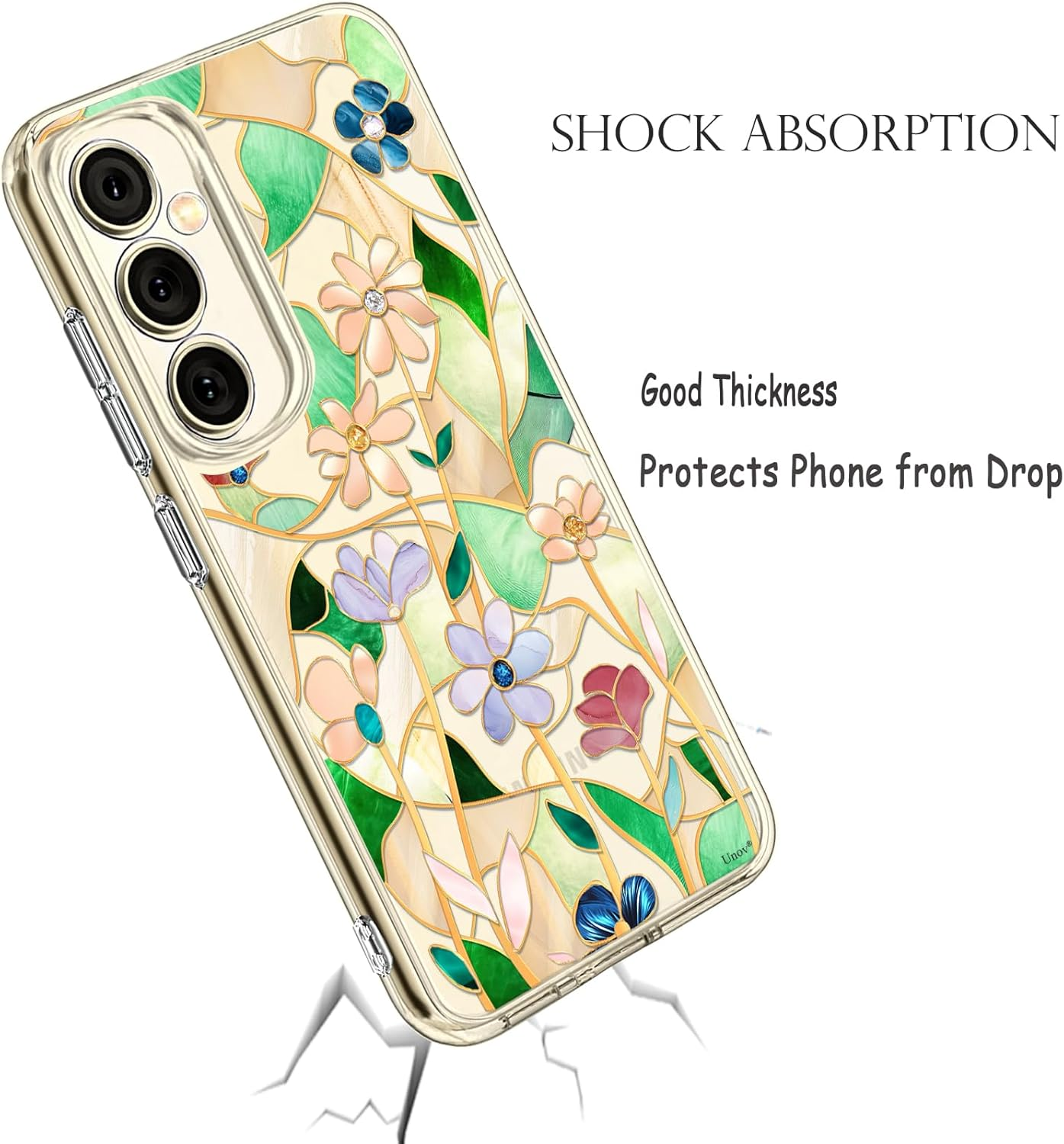 Unov Case Compatible with Galaxy S25 Galaxy S24 Case Clear with Design Soft TPU Shock Absorption Slim Embossed Pattern Protective 6.2 Inch (Stained Glass Flower) - Rainbow Dinosaur image number 6