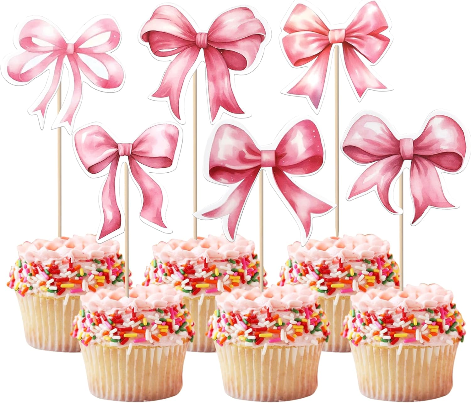Rsstarxi 24 Pcs Bowknot Cupcake Toppers Children'S Birthday Bow Dots Cupcake Toppers for Children'S Birthday Baby Shower Party Cake Decortions Supplies Brown - Brown image number 4