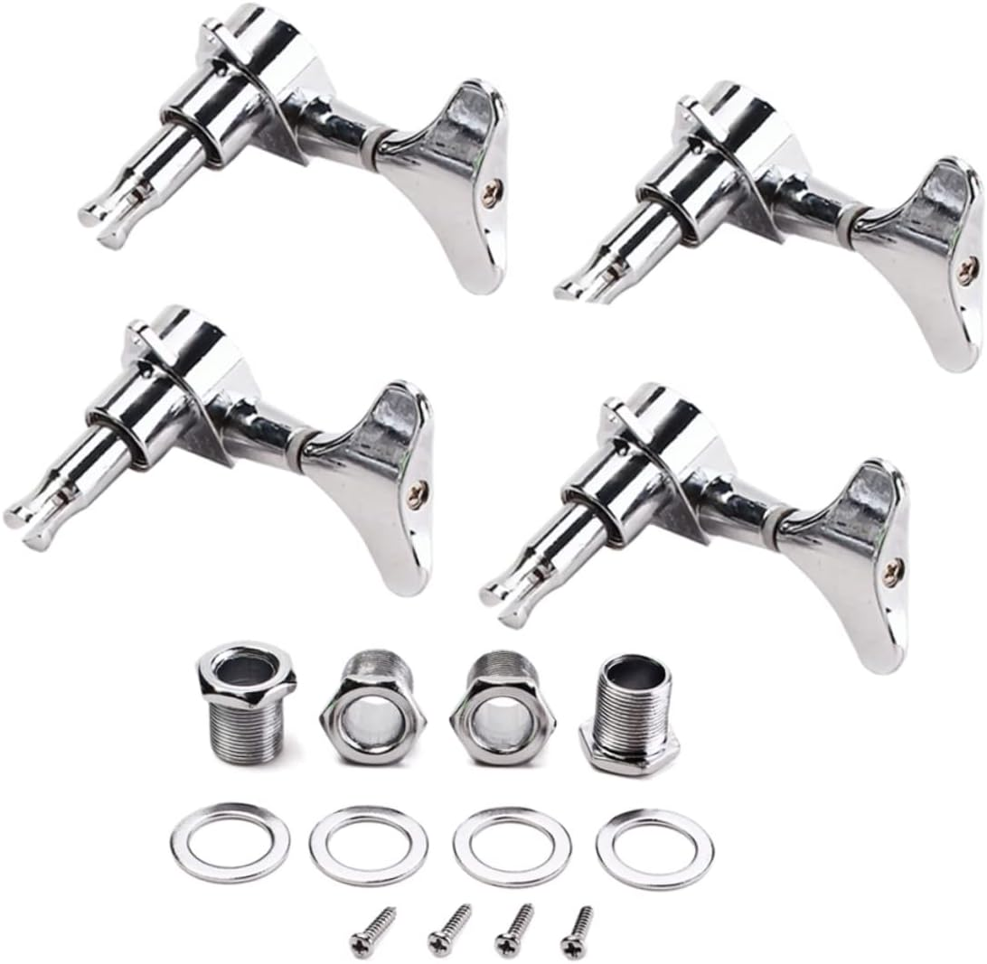 Bass Guitar Tuning Pegs 4R Machine Heads for Electric or Acoustic Guitar with Ferrules Screws Threaded Bushing Plated Metal image number 4