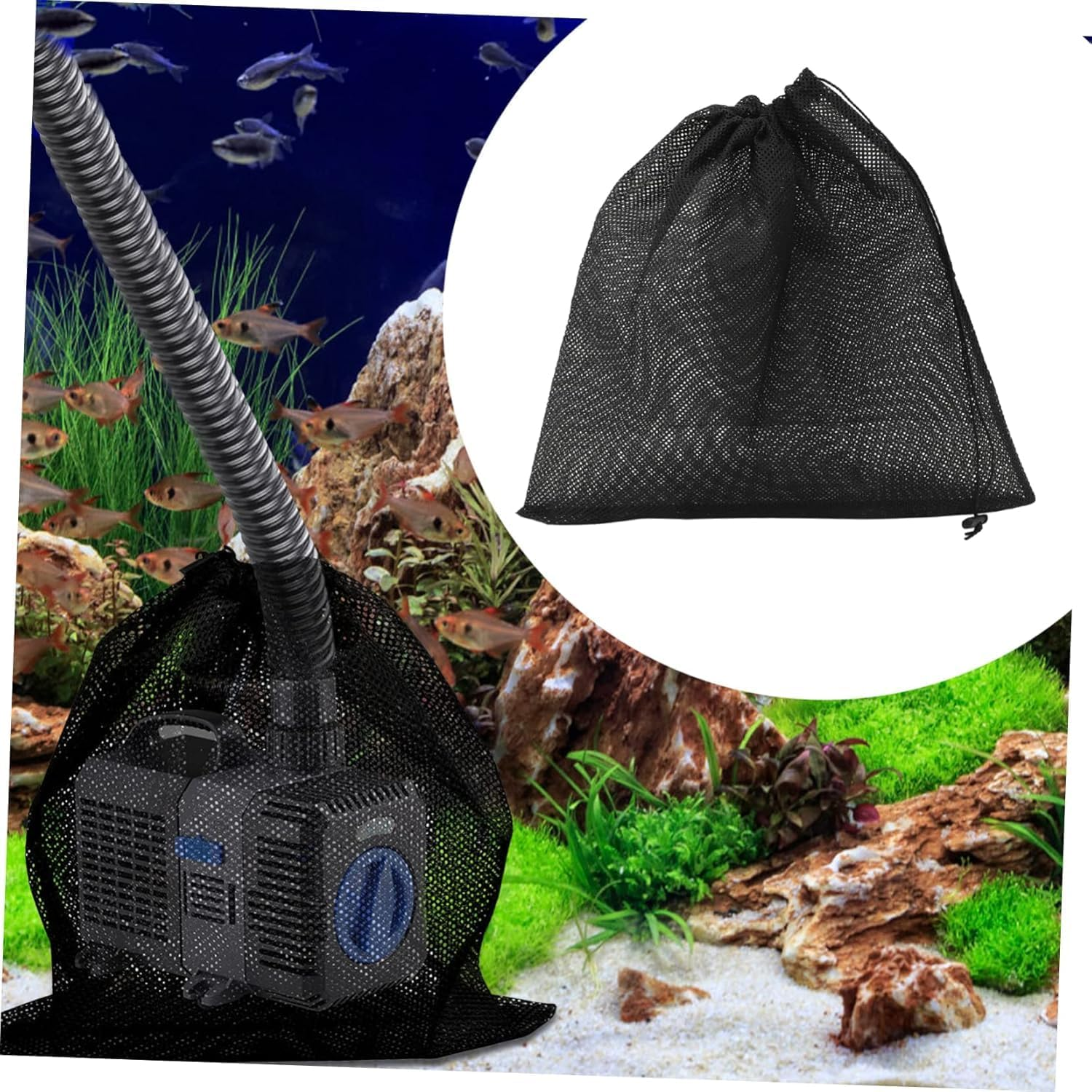 Pump Barrier Pond Filter Bag with Drawstring, 2Pcs Black Media Large Pump Mesh Bags, Pond Pumps Filter Mesh Bags, Drawstring Ponds Meshs Pumps Filters Bag for Outdoor Ponds, Small - Black, Medium image number 3