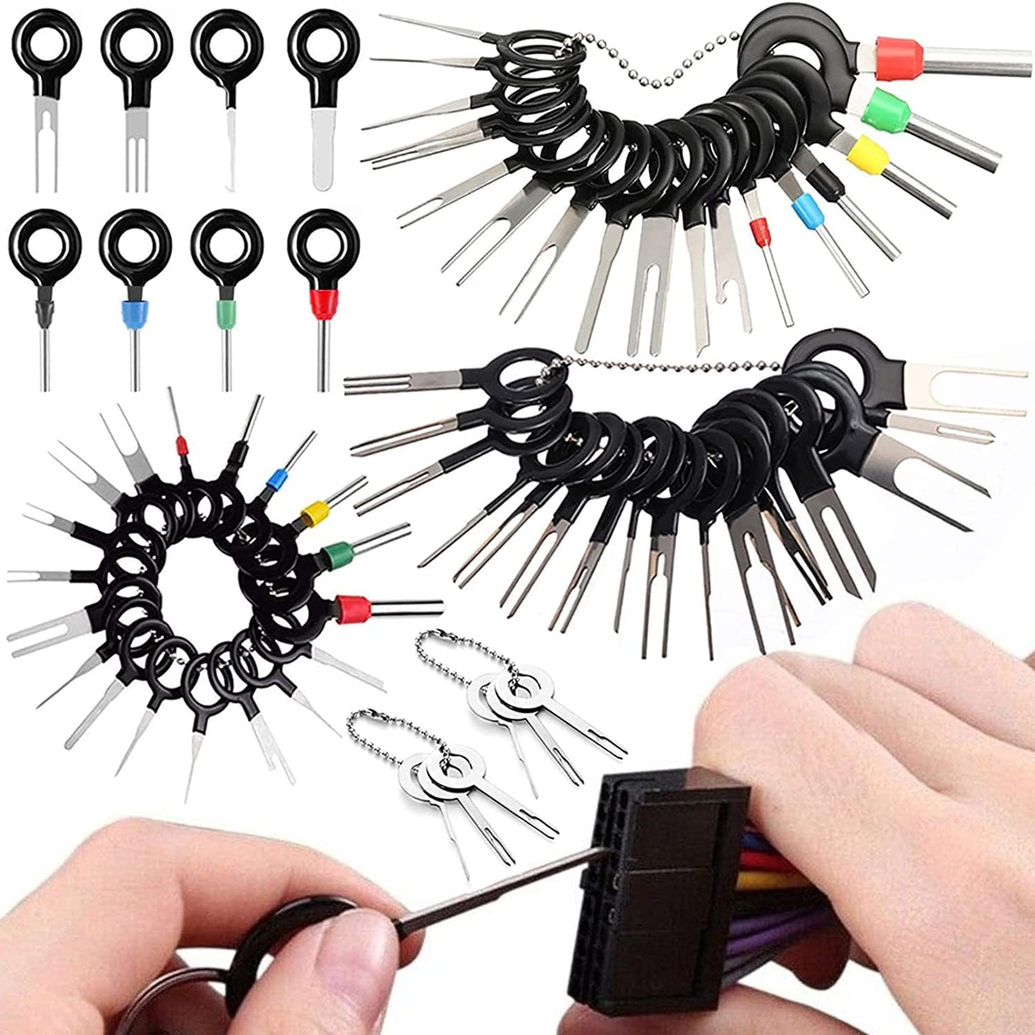 60Pcs Terminal Removal Tool Kit,Pins Terminals Puller Repair Removal Tools for Car Pin Extractor Electrical Wiring Crimp Connectors,Key Extractor Connector Depinning Tool Set (60Pcs) image number 1