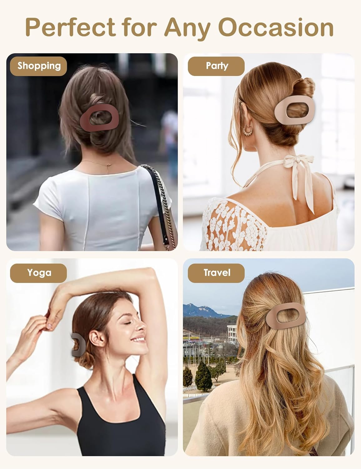 4 PCS Flat Hair Clips, French Design Flat Hair Claws, Flat round Clip for Women, Strong Hold No Slip Grip Hair Claw Clips for All Hair Textures, Medium Classic Hair Barrettes (Matte) - Matte image number 3