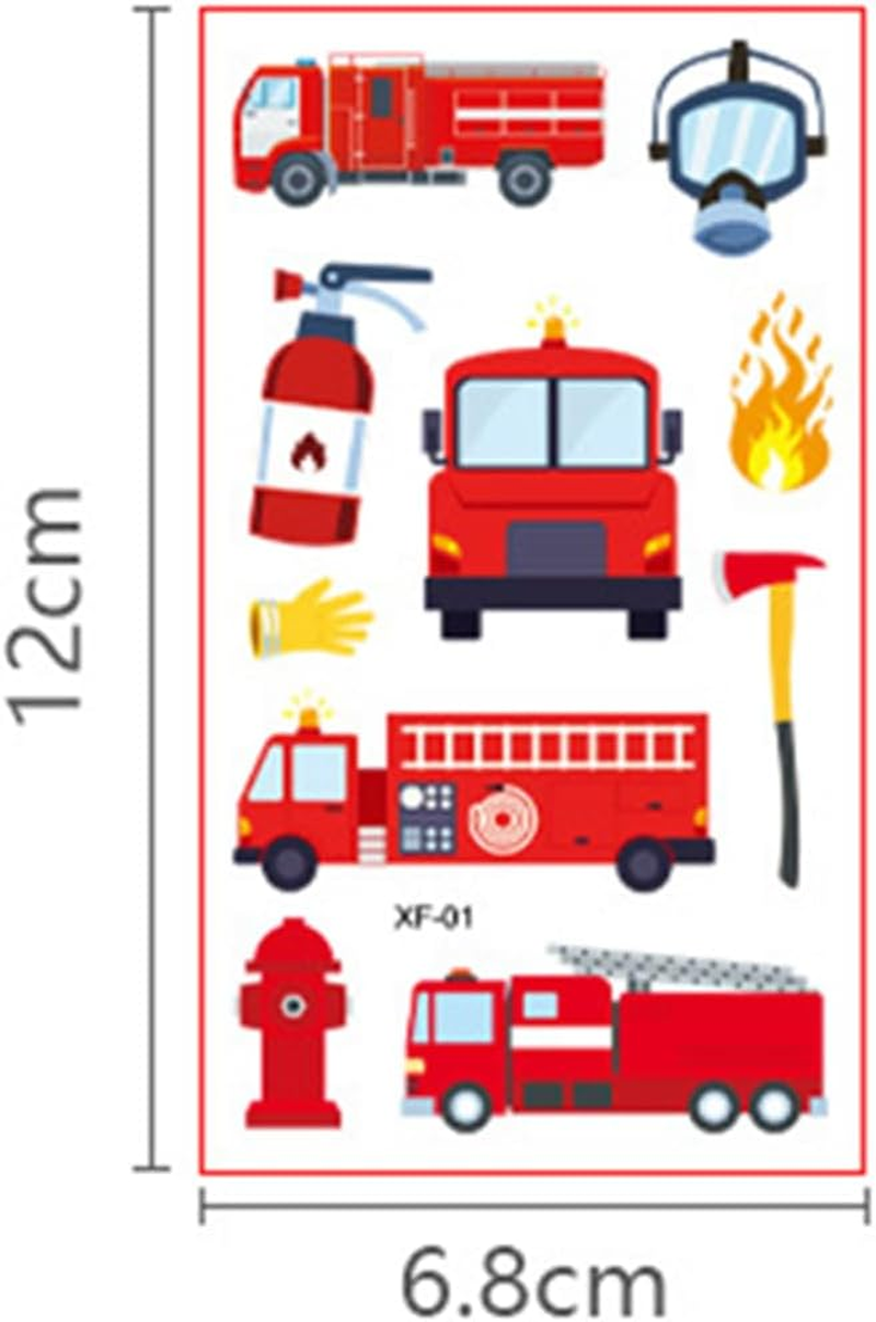 Shalve Cartoon Fire Engine Temporary Tattoos Waterproof Fake Tattoos Stickers Gift Idea Fillers Birthday Party Favour Supplies School Prizes Rewards Holiday D&eacute;cor Classroom Rewards