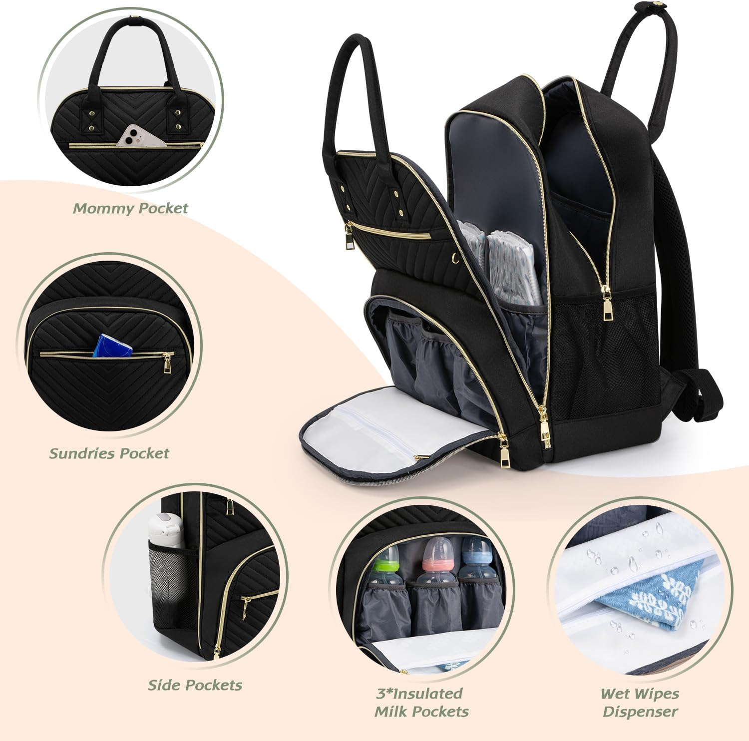 Diaper Bag Backpack,Baby Essentials Diapers Bag with Pacifier Case,Stylish Travel Backpack for Baby Girl/Boy image number 4