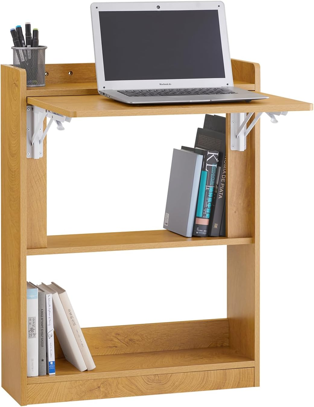 Sobuy Foldable Desk Computer Desk Workstation with Storage Shelves, Home Office Folding Table Desk FWT92-W