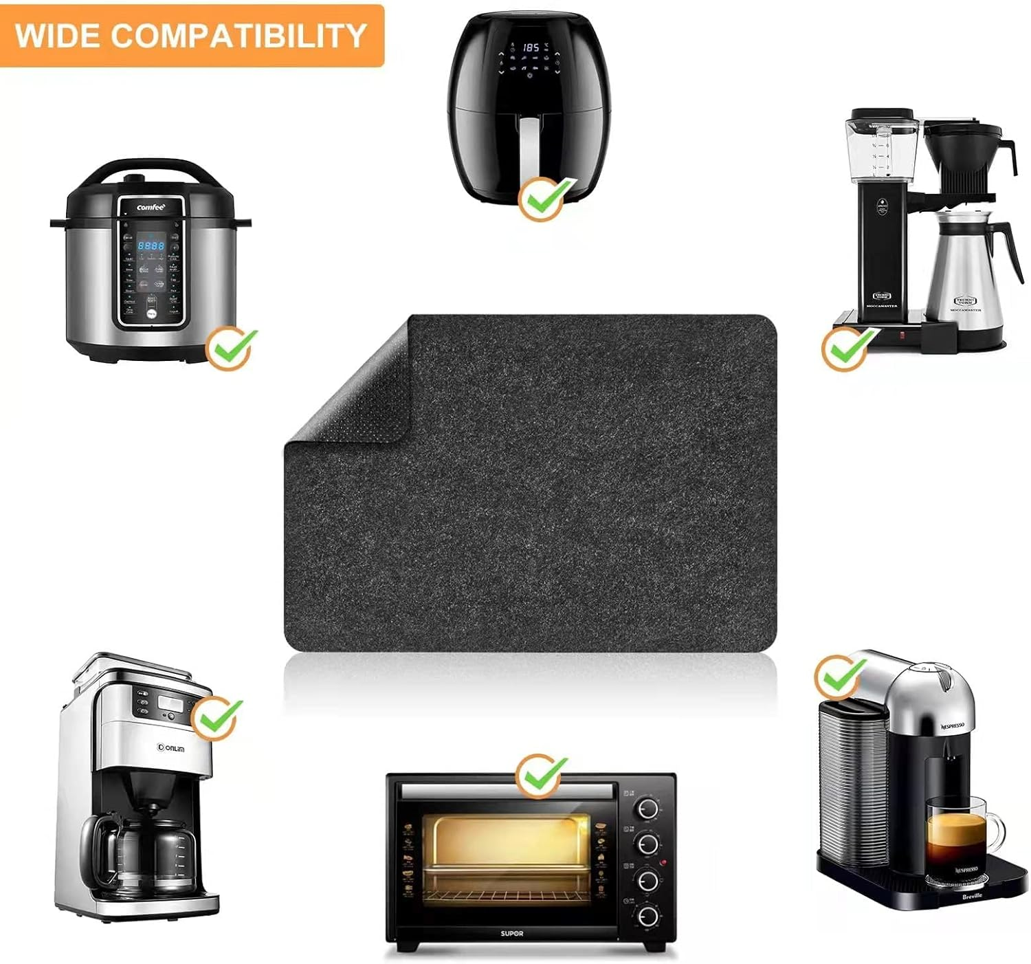 Heat Resistant Mat for Air Fryer, 2 Pcs Heat Resistant Pad Countertop Protector Mat Coffee Maker Mat for Countertops with Sliding Function for Air Fryer, Blender, Coffee Maker, Toaster image number 1