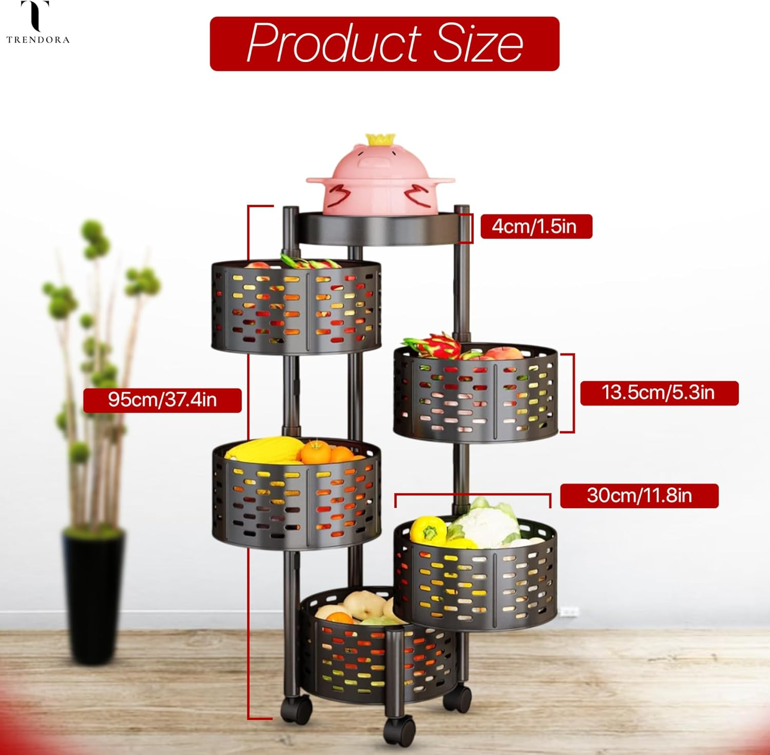 TRENDORA - 5-Layer Kitchen Storage Rack &ndash; Heavy-Duty Carbon Steel Organizer Shelf | Multi-Tier Freestanding Rack in Black| Durable, Space-Saving Design for Kitchen. image number 5