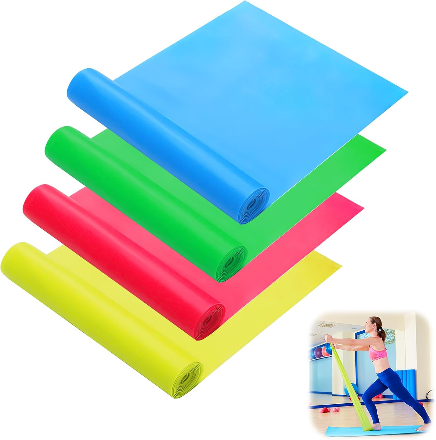 4 Pcs Bushhaven Resistance Band Set: Premium Latex Resistance Bands for Home Gym, Strength Training & Pilates, Stretchable 50-Foot Non-Slip Exercise Bands in Blue/Black/Yellow/Red for Men & Women