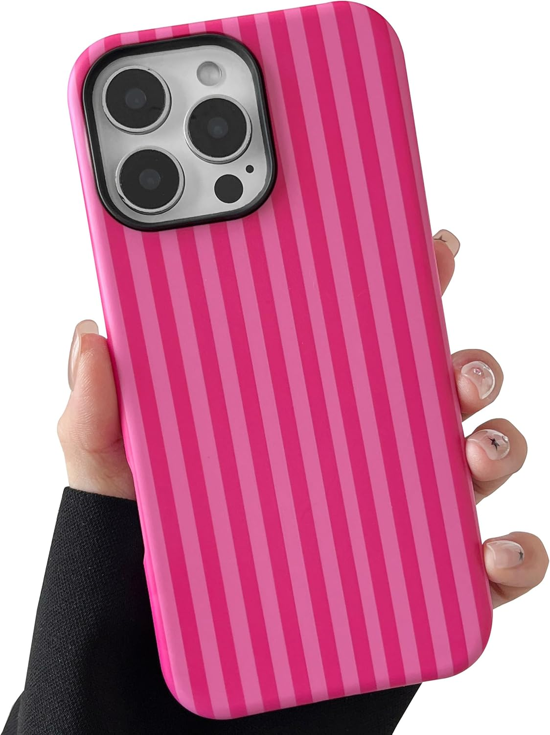 TQLGY for Iphone 17 Case, Cute Striped Phone Case Shockproof Slim Soft TPU and Hard PC Protective Cover for Women Girls, Hot Pink