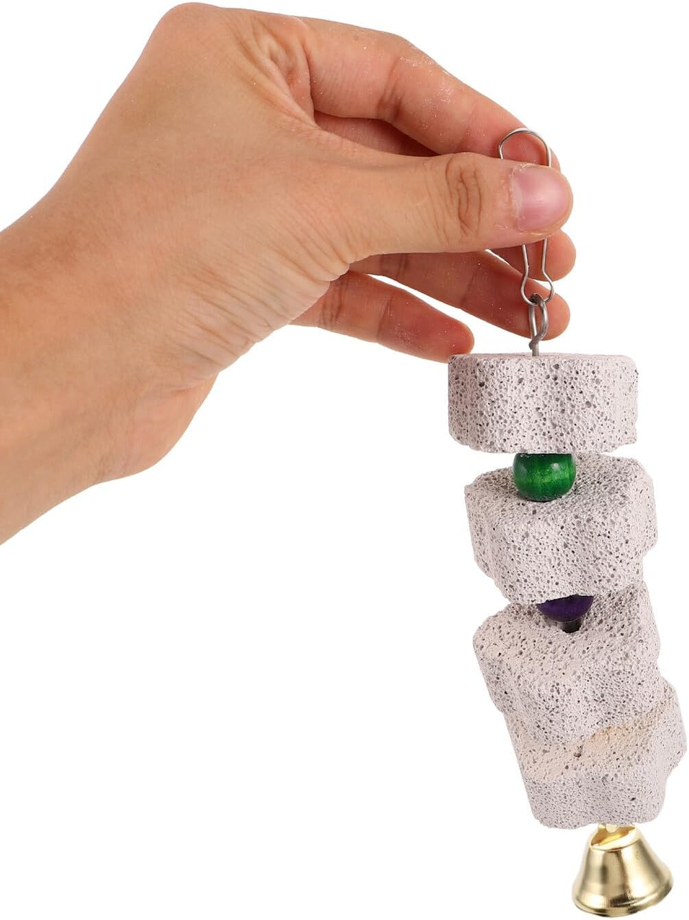 COHEALI 4PCS Pet Grinding Stones for Birds and Small Pets &ndash; Parrot Beak Grinder, Hamster Molar Chewing, Pumice Stone with Bell for Cage Hanging and Foraging image number 1