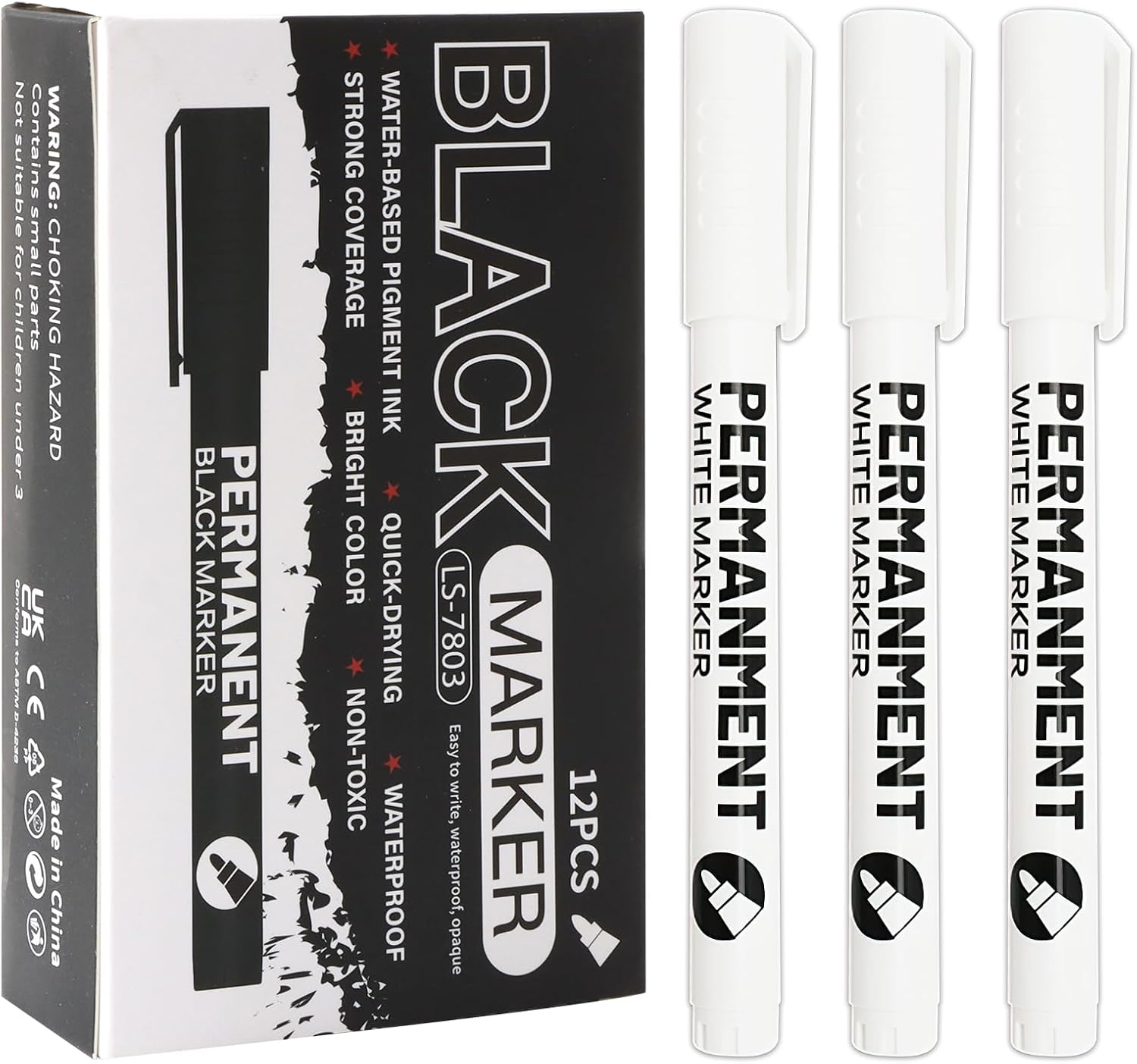 12 Pcs White Permanent Marker Pen, Acrylic Gel Painting Pen for Glass Stone Rock Ceramic Wood Tire Fabric Metal Carton Mobile Phone Case, Water Based Waterproof Quick-Drying Strong-Coverage Highlight image number 1