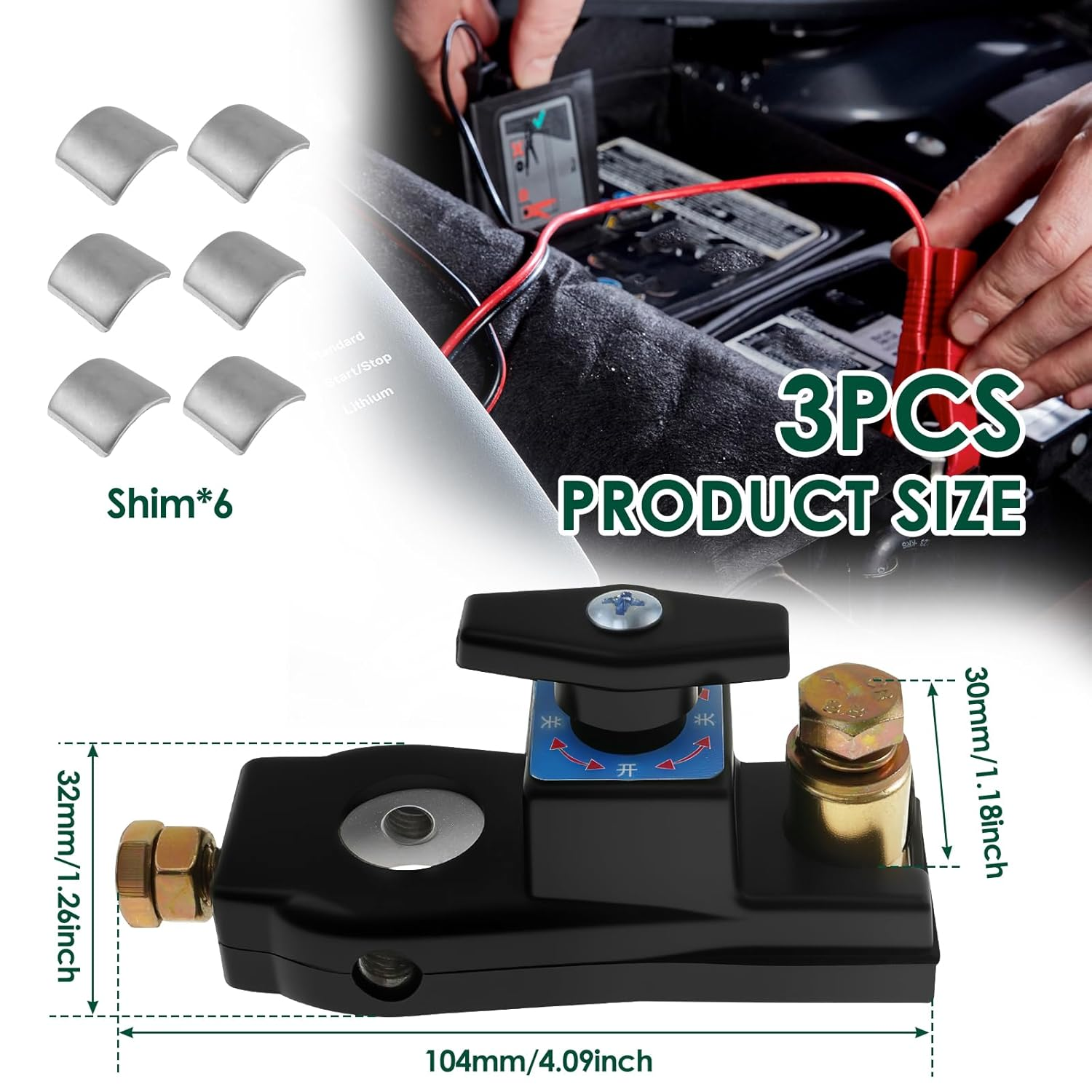 3Pcs Battery Disconnect Switch, 12V 24V Battery Power Cut Isolator Kill Switch, Universal Heavy Duty Battery Shut off Switch, Quick Disconnect for Car, Truck, RV and Boat image number 6