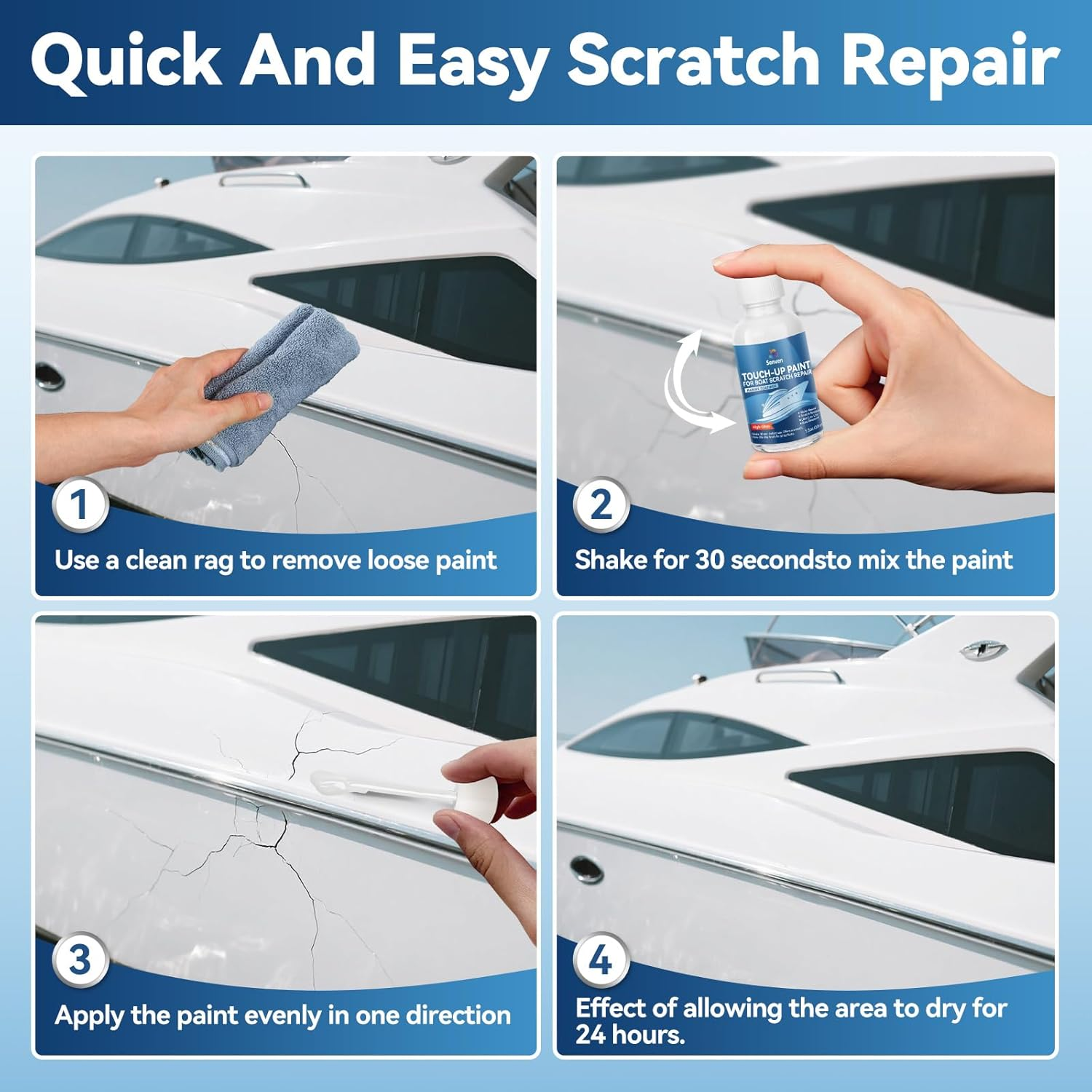 Boat Paint White Touch up Pen High-Gloss Boat Scratch Repair Marine Topside Wet Edge Bottom Enamel Marine Repair for Boats, Wood, Fiberglass, Aluminum, Metals Water-Based 30Ml image number 5