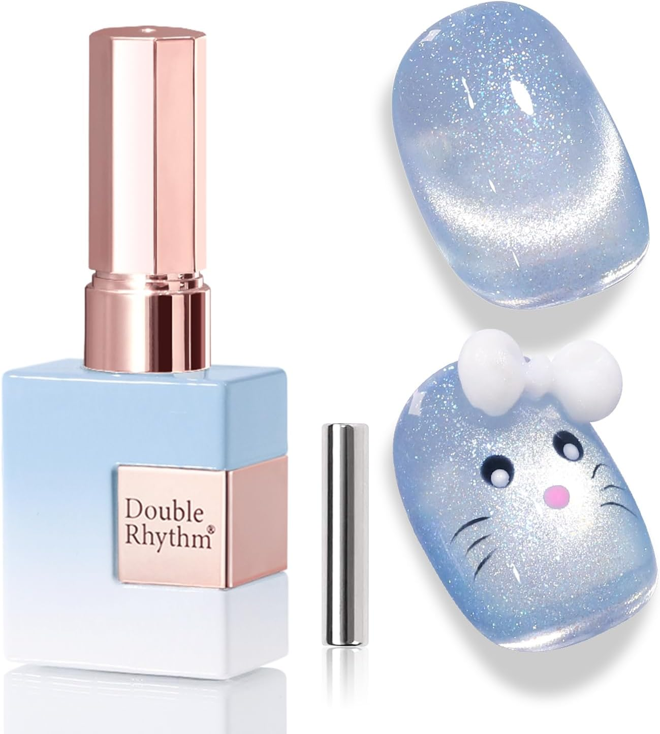 Double Rhythm 0.5 Oz Cat Eye Gel Polish with Magnet Same Color Same Bottle Holographic Glitter Shimmer Translucent Color Salon 15 ML Magnetic Nail Art (Mermaid Blue-Mc1162) image number 3