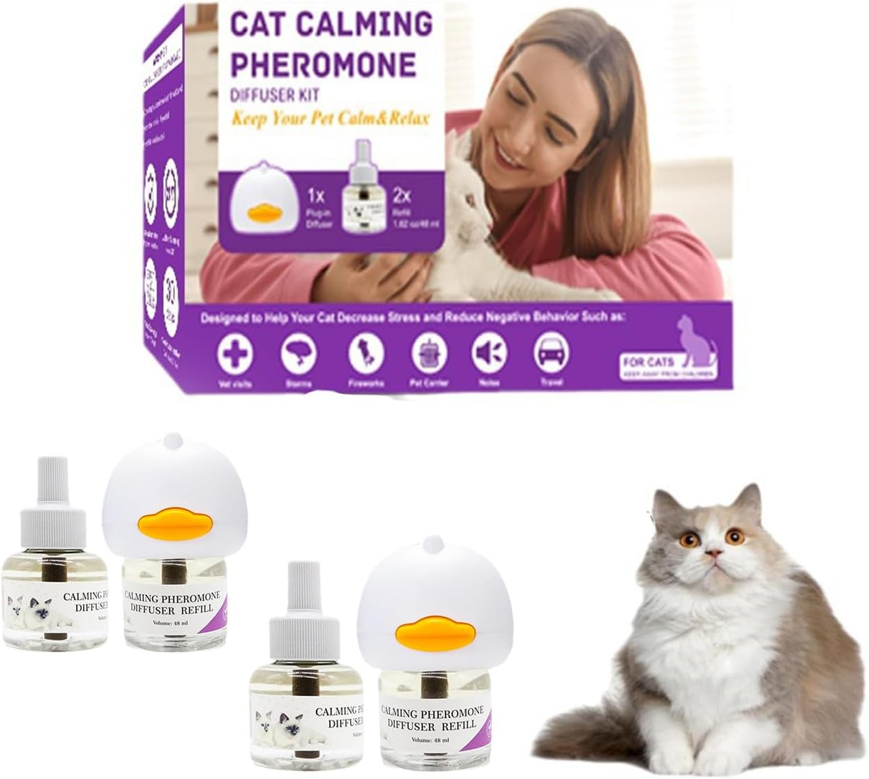 Cat Calming Diffuser, Pheromones Cat Diffuser Refill, with Australian Plug, Spray Pheromones to Relieve Anxiety and Prevent Stress, Helping Cats Adapt to New Environments (2Pack) image number 6
