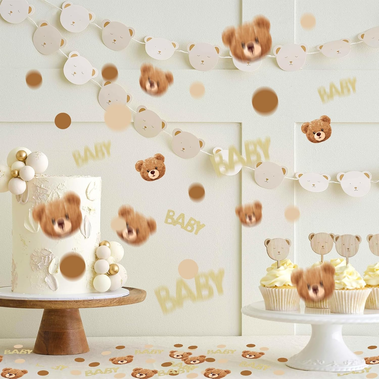 100 Pcs Bear Baby Shower Confetti Baby Dots Table Confetti Sprinkles Scatter Confetti Table Decoration for Boys Girls Baby Shower Gender Reveal Baby Birth Party Favors image number 2