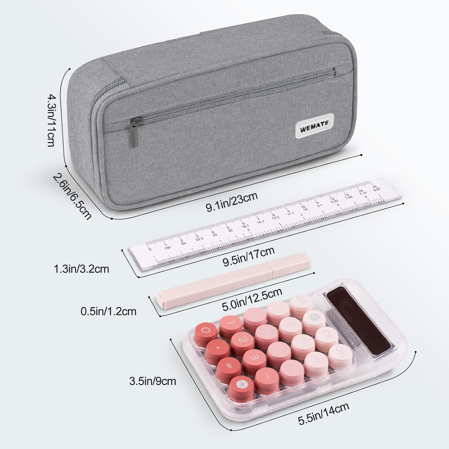 WEMATE Large Pencil Case Aesthetic, Big Capacity Canvas Pouch with Zipper, Marker Pen Case for Women & Men, Portable Stationery Pencil Bag for Office, Light Grey - Light Grey image number 2