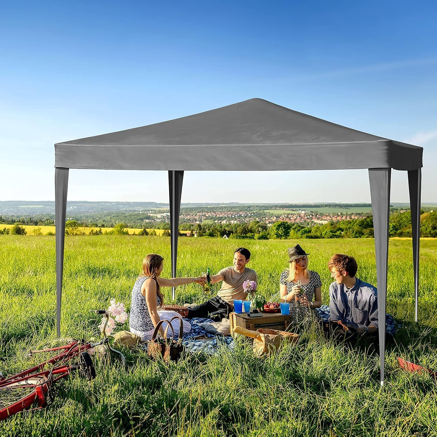 Advwin 2X2 Pop up Canopy, Portable Marquee, Waterproof Commercial Tent, Grey Folding Gazebo for Outdoor Events, Markets, Camping, Beach, Backyard, Festivals