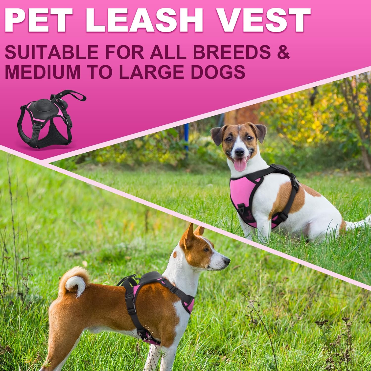 2 in 1 No Pull Dog Harness with Retractable Leash, No Pull Dog Harness & Retractable Dog Leash【Auto-Lock Function】Adjustable Breathable Dog Vest with Control Handle for Medium Dogs(L)