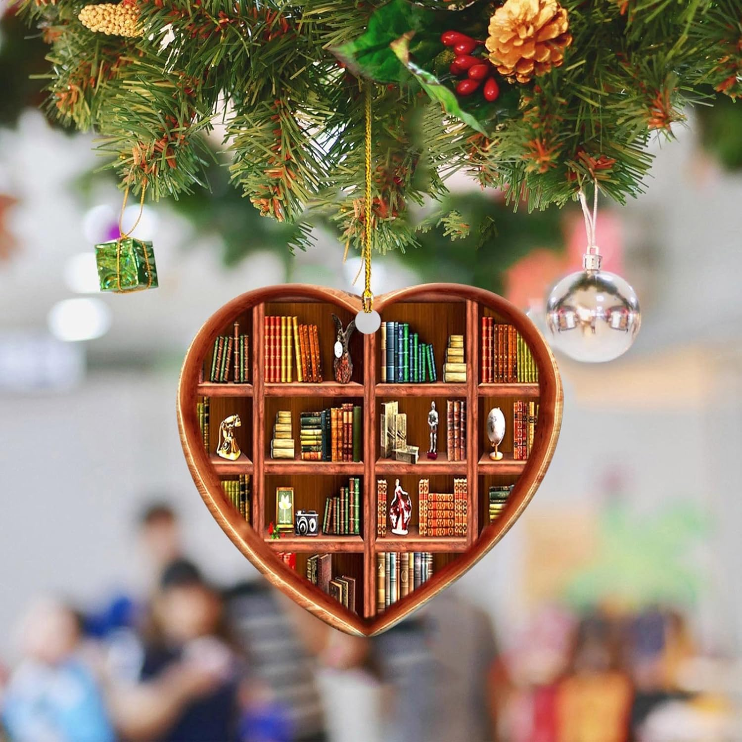 10 Pcs Book Lovers Heart Librarian Ornament,Books Stacked Ornament,Christmas Ornaments,Bookshelf Decor Ornaments,Library Ornament,Librarian Christmas Ornament