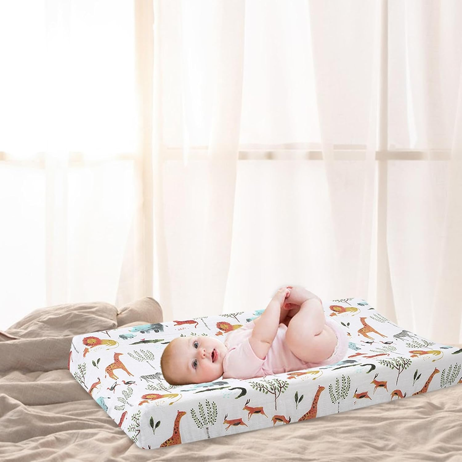 Baby Changing Pad Cover | Cotton Breathable Waterproof Diaper Changing Mat Sheets | Changing Table Cover, Diaper Changing Table Covers & Pads for Boys Girls - Forest Animals image number 1