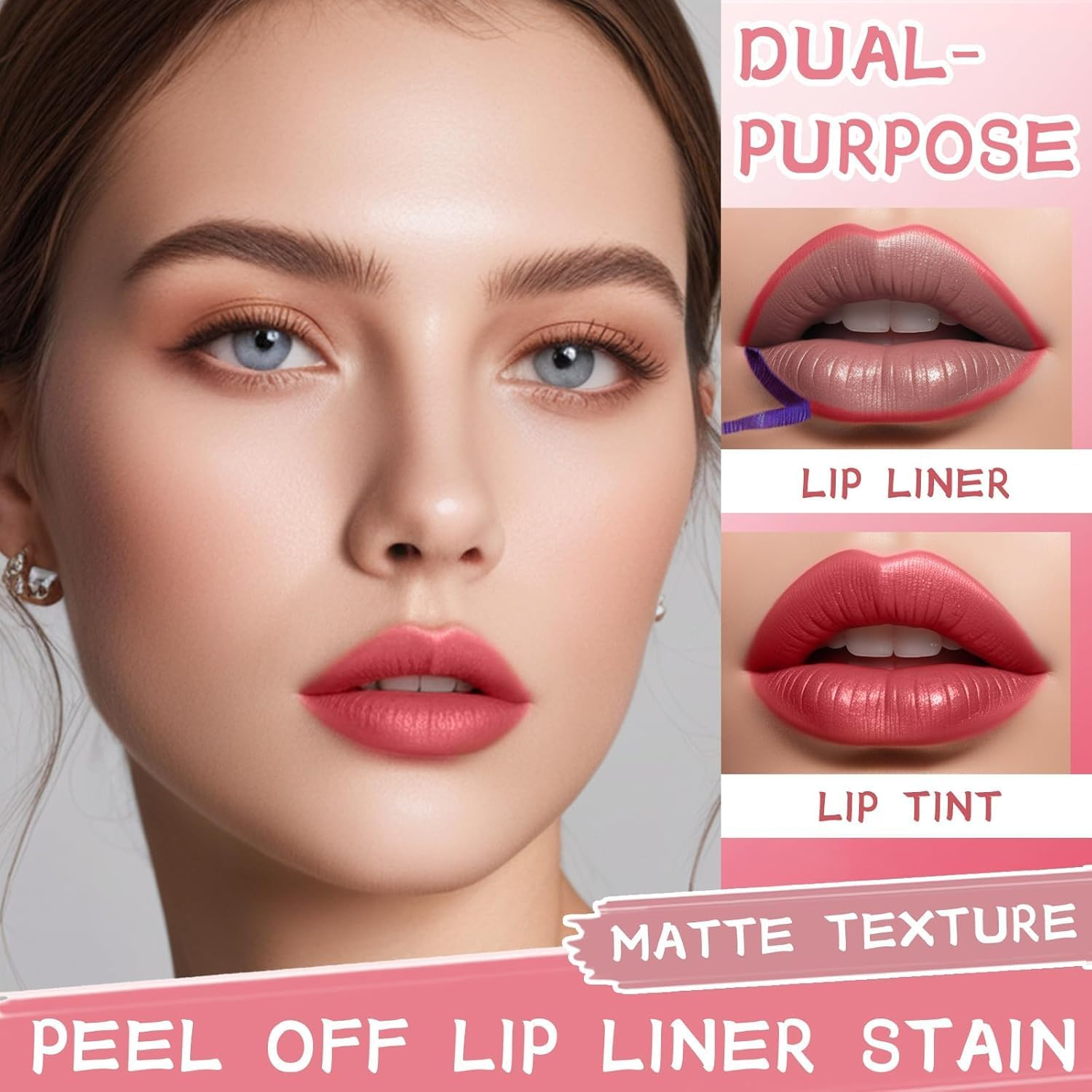 Peel-Off Lip Tint Set - Tattoo Stain Kit, Long-Lasting Matte Finish, Moisturizing Peel-Off Lip Mask, Waterproof & Smudge-Proof, 24H Color Hold (#3 Hot Pink, 2.5Ml) - 3 Hot Pink image number 5