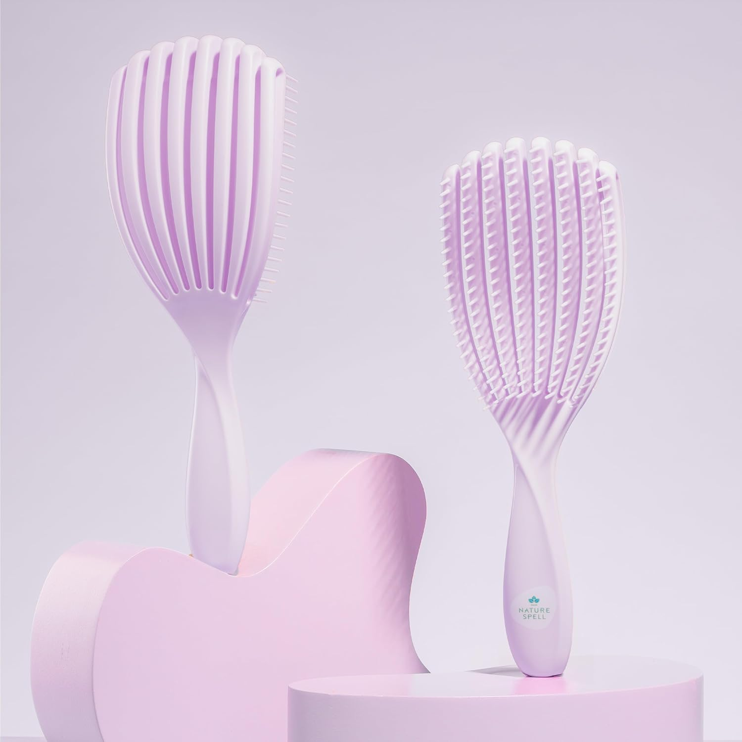 Nature Spell Flexiflow Detangling Hair Brush | Detangles All Hair Types | for Wet & Dry Hair | Flexible Strands for Pain Free Brushing & Cleaning | Eliminates Knots & Reduces Breakage | (Purple) - Purple image number 5