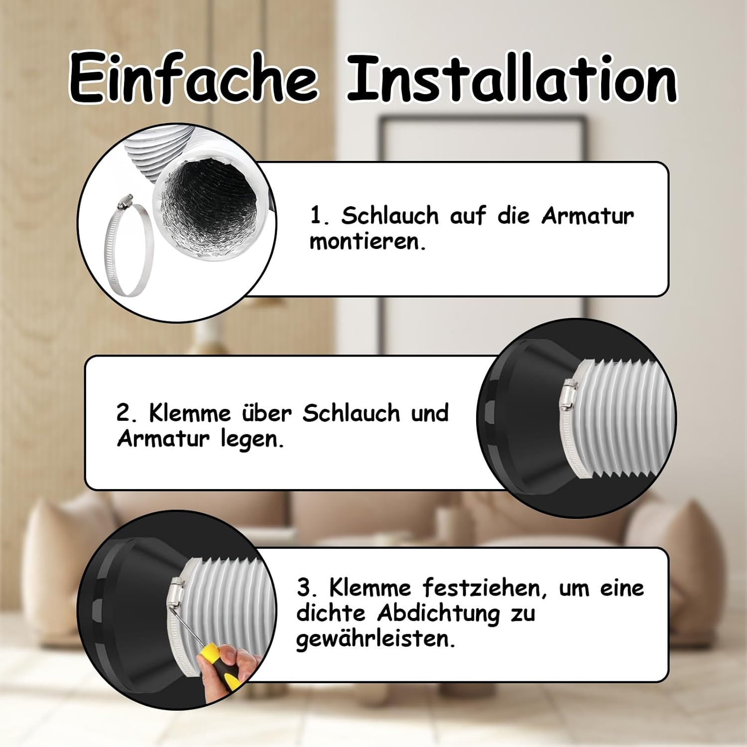 Exhaust Hose 150 Mm, Exhaust Hose Air Conditioner, 3 Metres Ventilation Hose with 2 Hose Clips for Mobile Air Conditioning, Dryer, Exhaust Fan, Extractor Hood, Ventilation System, White image number 2