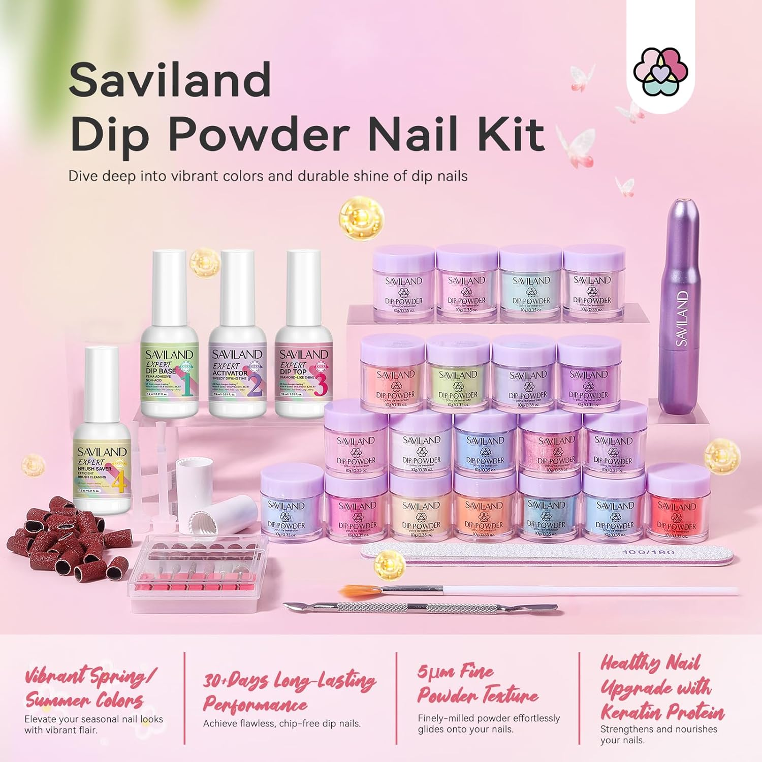 SAVILAND Dip Powder Nail Kit with Drill - 20 Colors Summer Neon Dip Nails Powder Starter Kit with Everything Dip Liquid Dipping System Base Top Coat Activator Manicure Art Salon DIY Christmas Gift