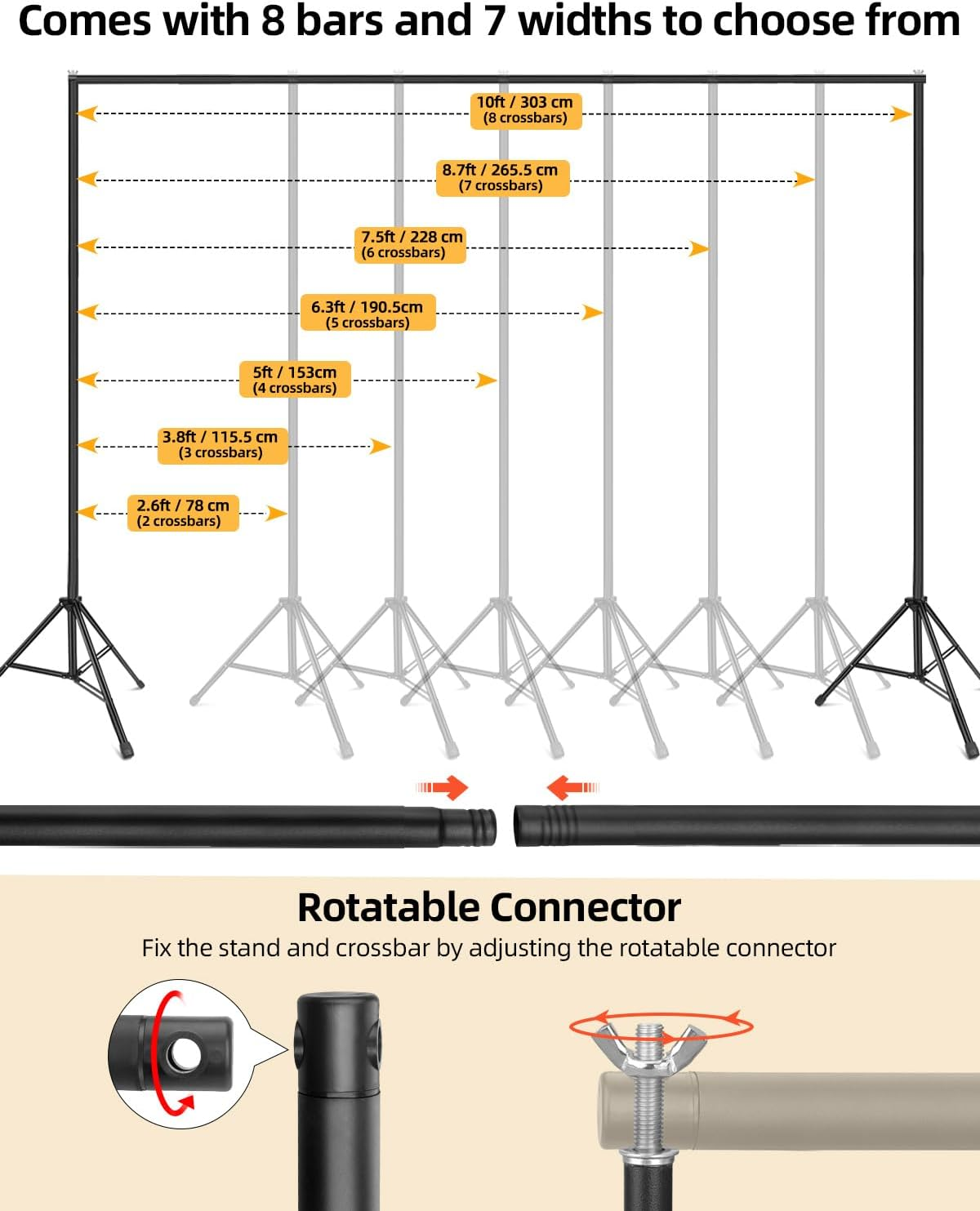 Hemmotop Photo Backdrop Stand, 10X7Ft (Wxh) Background Stand for Photoshoot, Backdrops Support Kit with Carry Bag for Parties, Photography, Projector Screen, Wedding, Decoration, Balloons